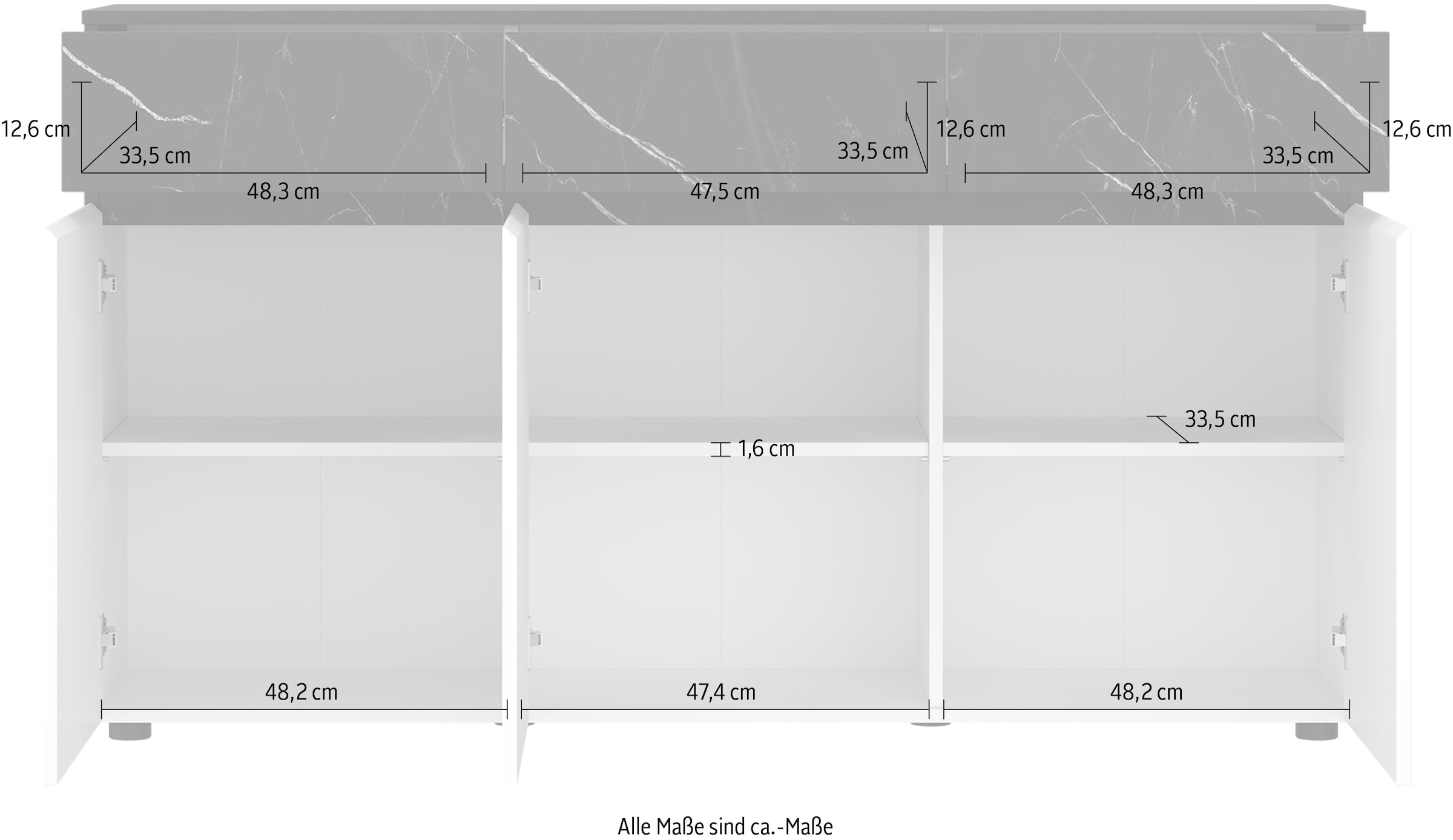 INOSIGN Sideboard »MODESTO«, grifflos, mit 3 Schubladen, 3 Türen und 6 Fächer, Breite 150 cm