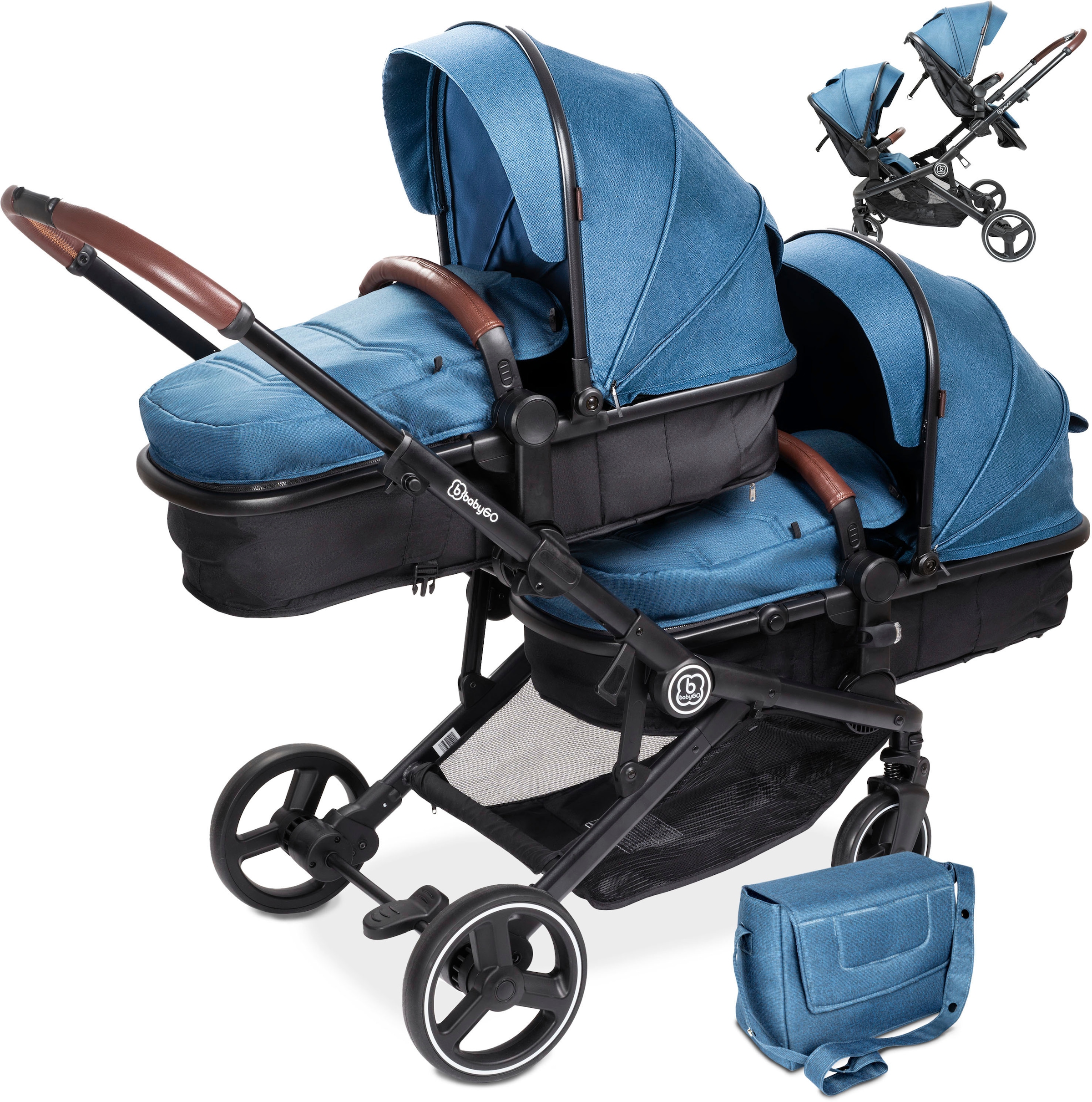13 »Twinner, ▷ Babyschale für BAUR blau«, 0+ (bis kg), BabyGo Klasse inkl. Twinner Adapter, | für 2 Kinderwagen