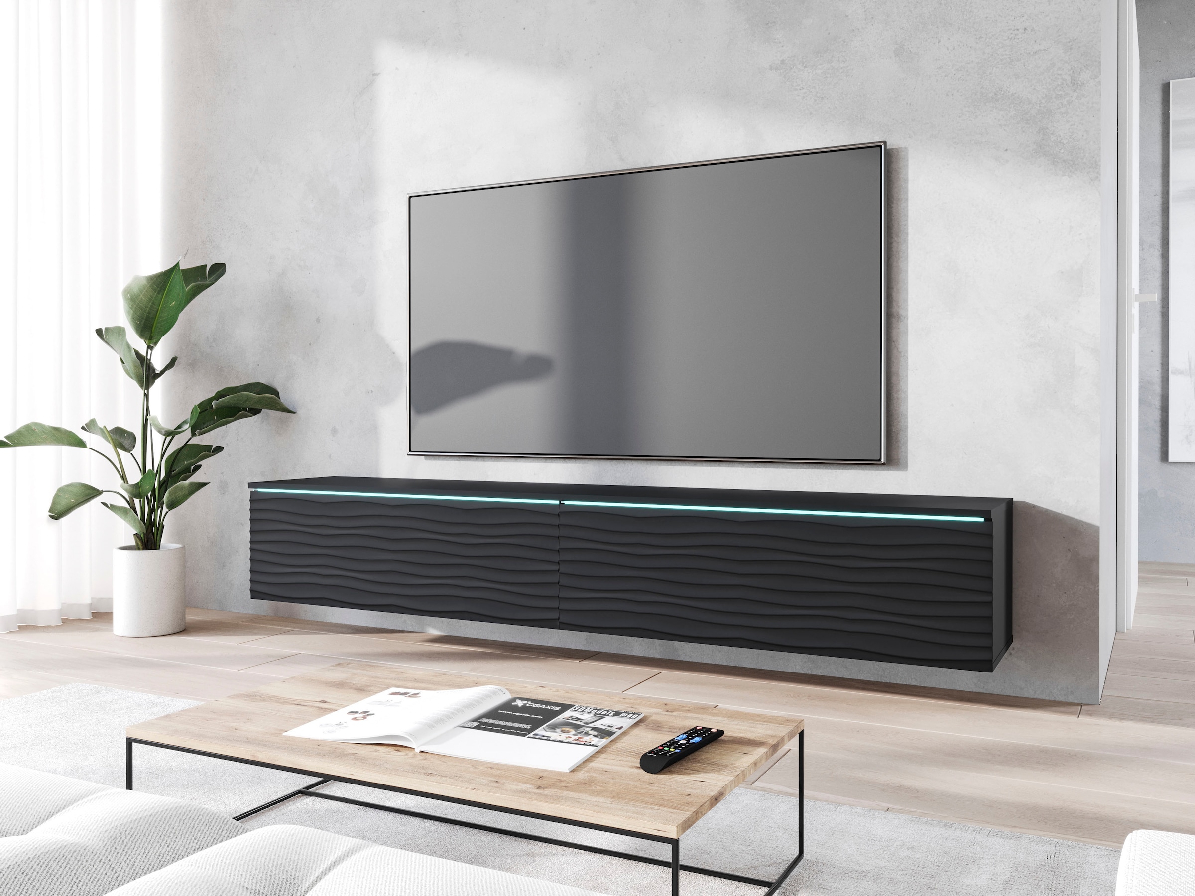 INOSIGN Lowboard »Vera, wahlweise mit oder ohne Beleuchtung«, gefräste MDF Front mit 3D Effekt, stehend und hängend montierbar