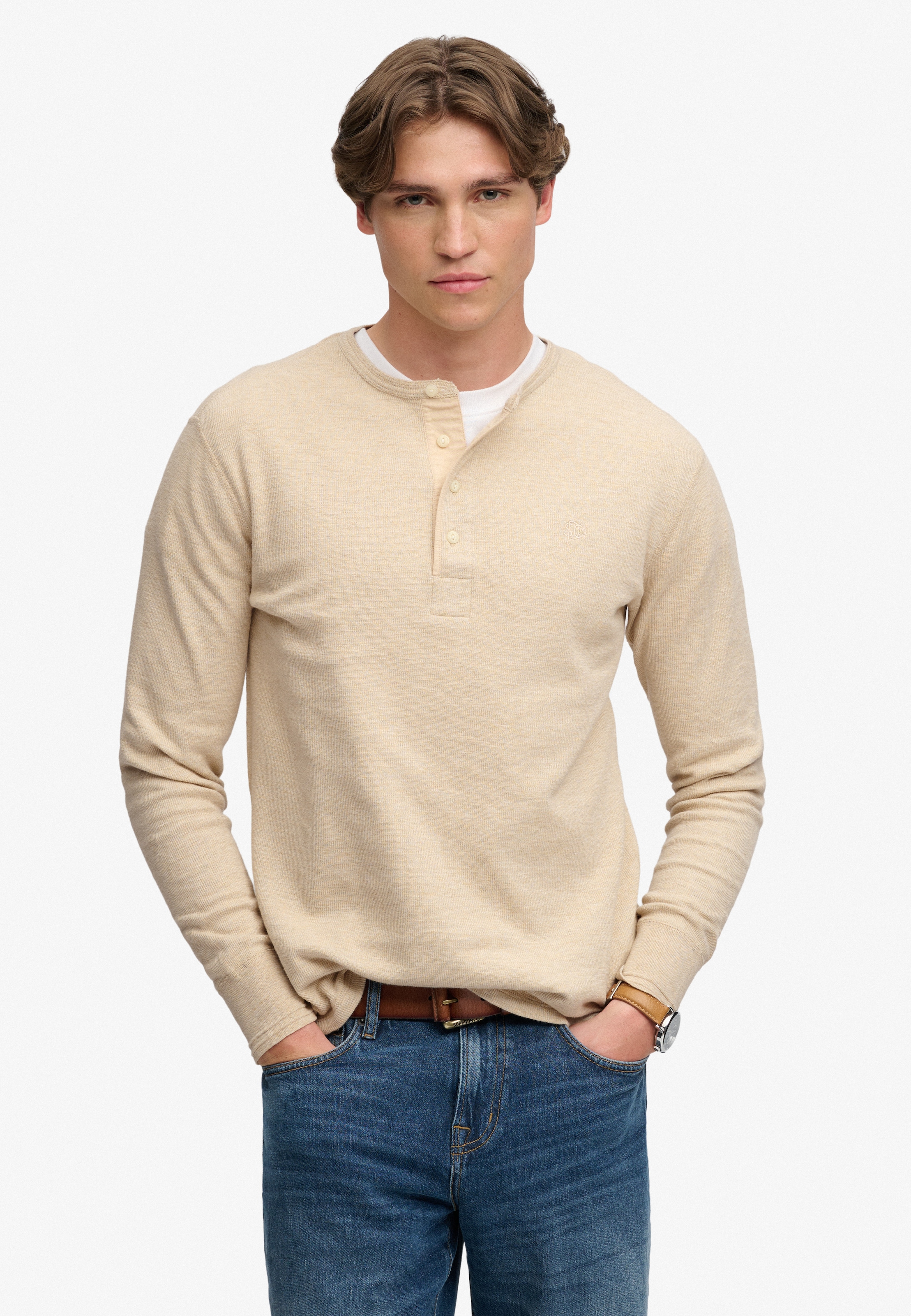 Superdry Langarmshirt »MINI SLUB WAFFLE LS GRANDAD« lockere Passform, mit Rundhalsausschnitt, aus Baumwolle