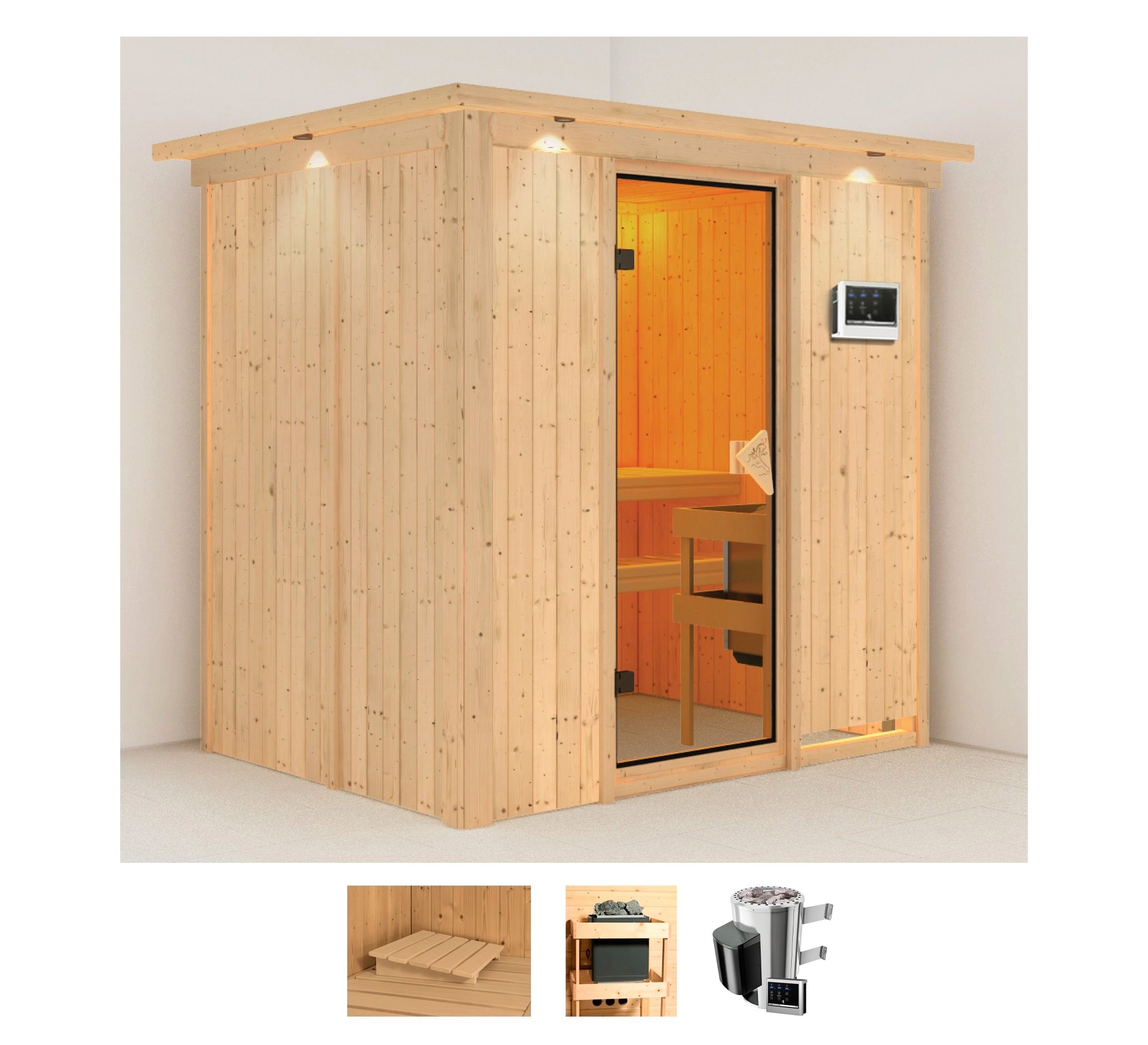 Karibu "Finja" Set, Ofen 3,6 kW externe Strg.easy