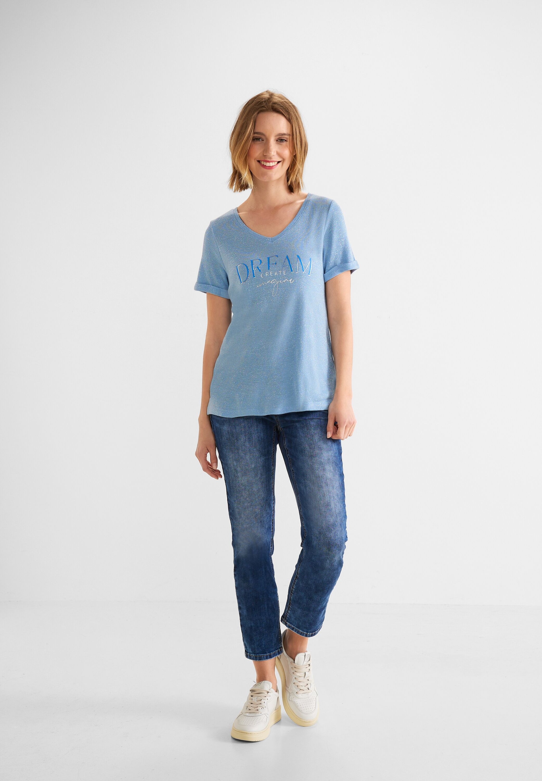 STREET ONE T-Shirt, mit schimmerndem Schriftzug