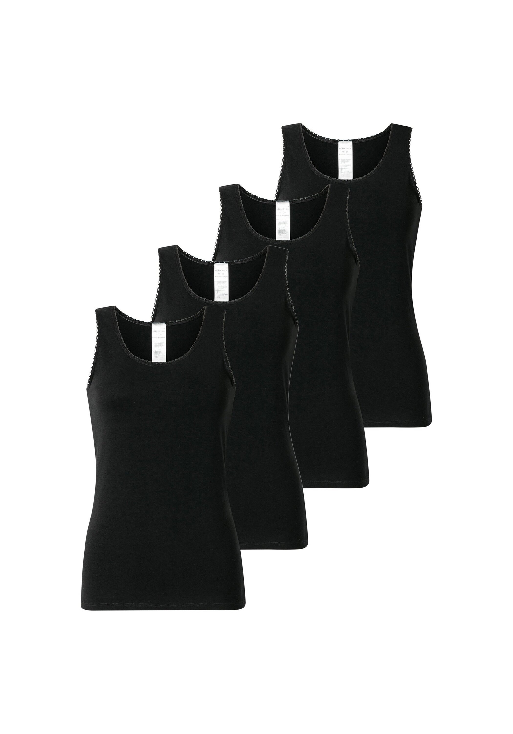 SCHIESSER Damen Unterhemd "Unterhemd 4er Pack", Gr. XXL, schwarz, Obermaterial: 95% Baumwolle CO. 5% Elasthan EL., Unterhemden