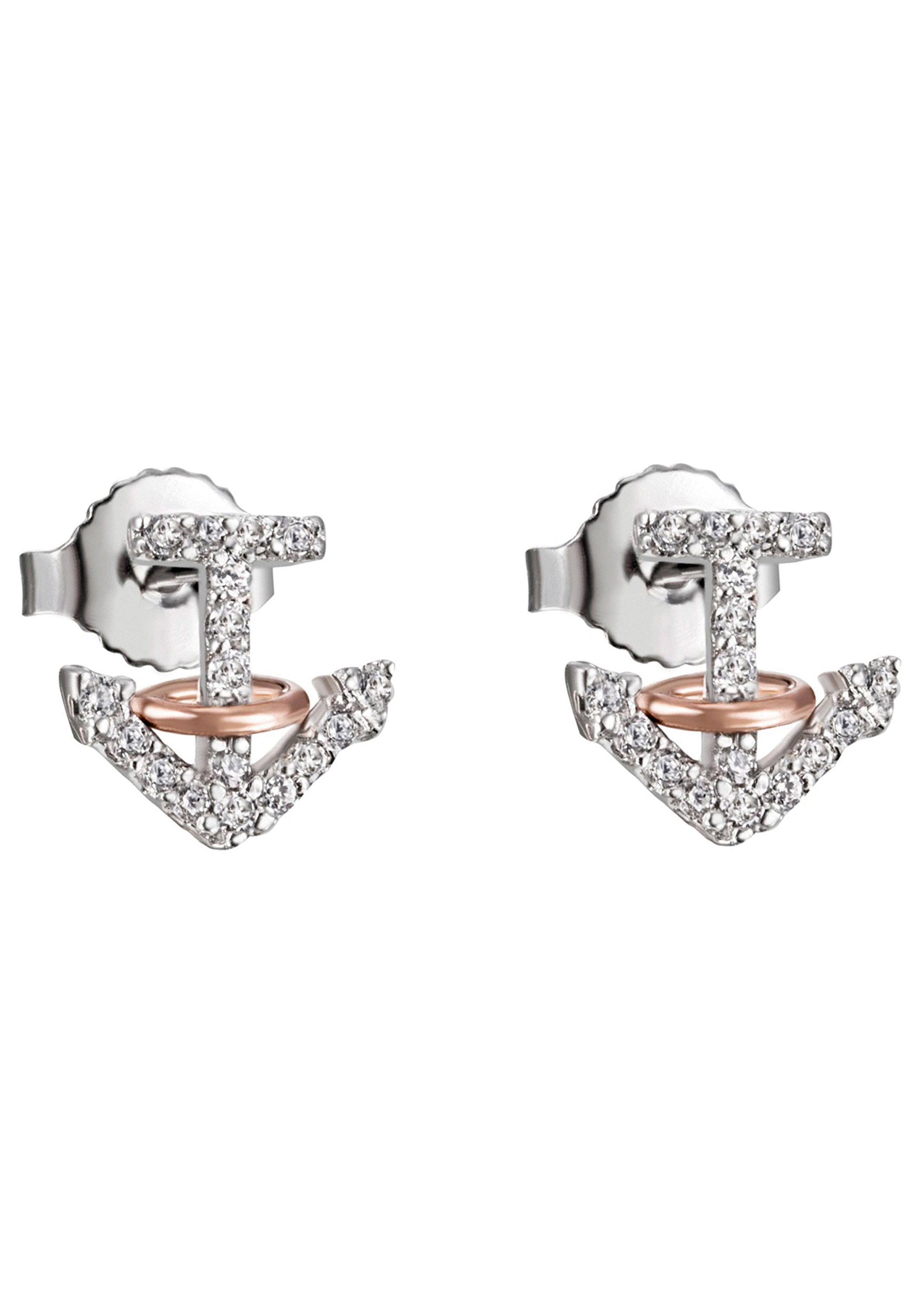 Paar Ohrstecker JOBO "Kleine Ohrringe Anker 8,9 mm", silber 925, weiß, Ohrringe, Damen, Silber 925 (Sterlingsilber), 925 Silber bicolor vergoldet mit 36 Zirkonia 2