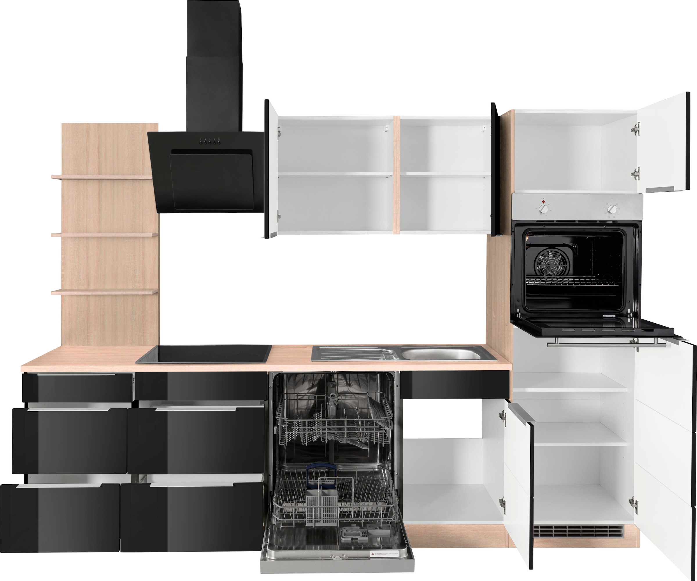 KOCHSTATION Küchenzeile »KS-Brindisi Breite 280 cm«, wahlweise mit E-Geräten und Induktion, mit MDF-Fronten und Regal