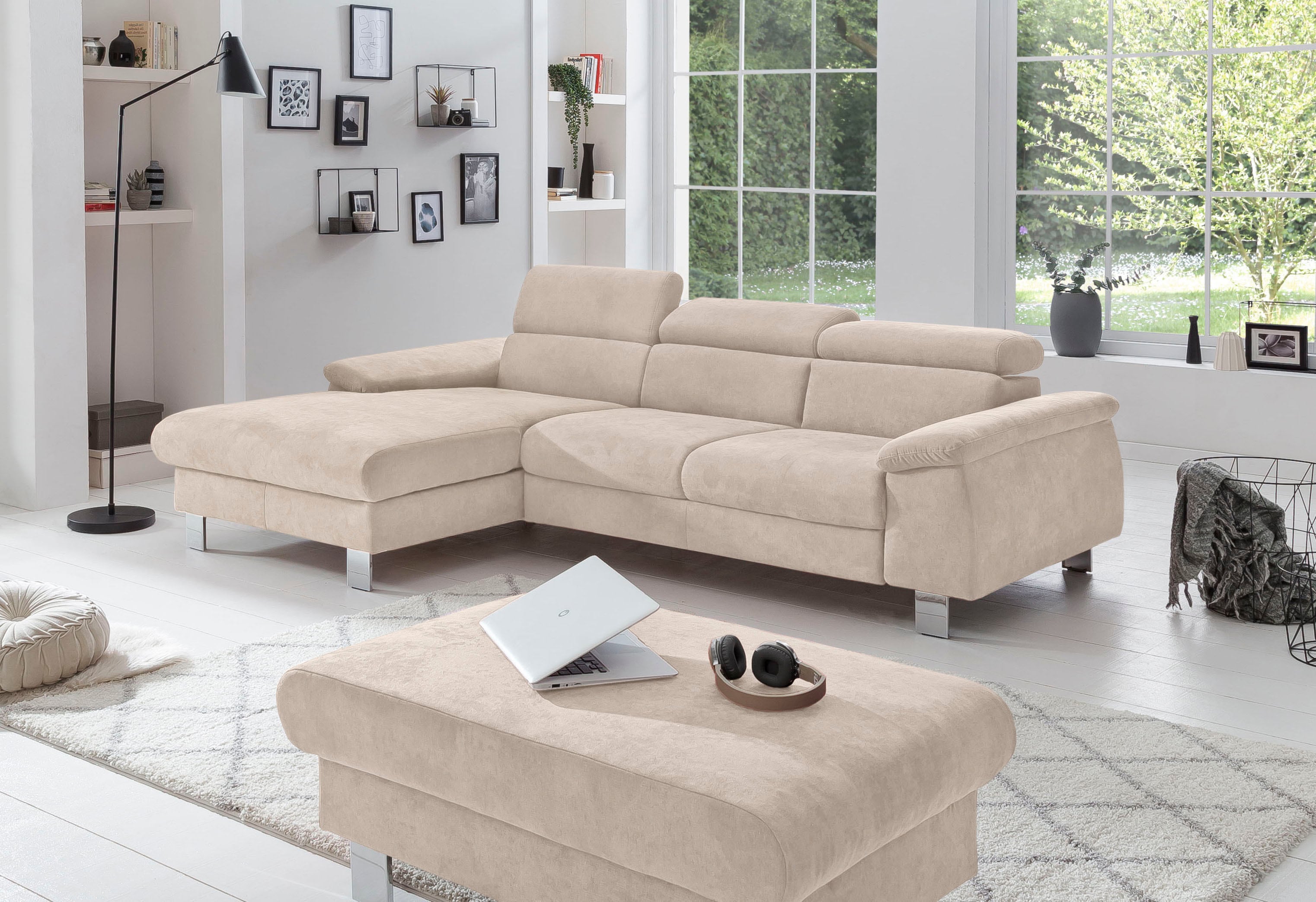 COTTA Ecksofa "Komaris L-Form, B: 244 cm" mit Kopfteilverstellung, optional Schlaffunktion, Bettkasten & Licht