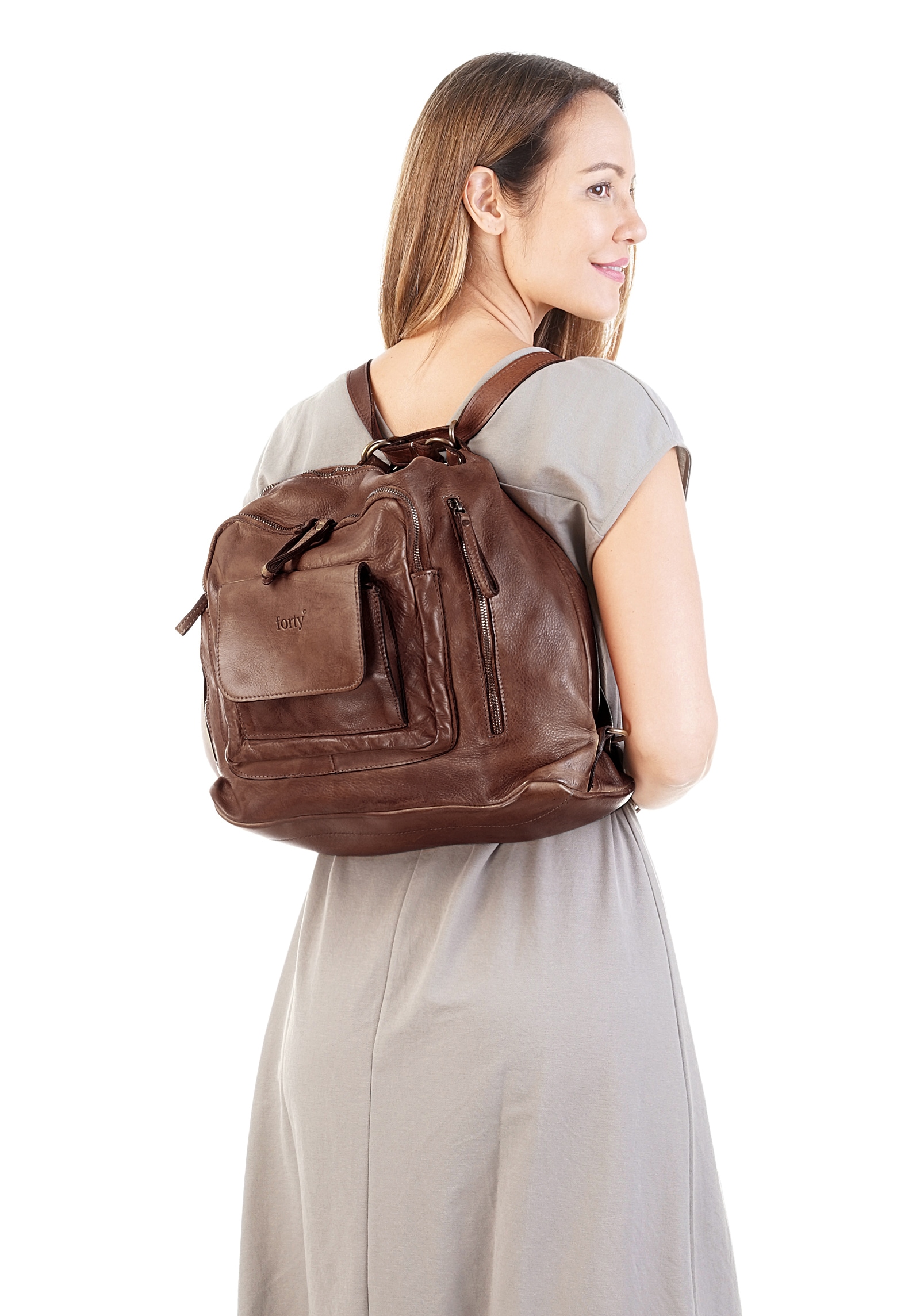 forty° Cityrucksack, echt Leder, Made in Italy