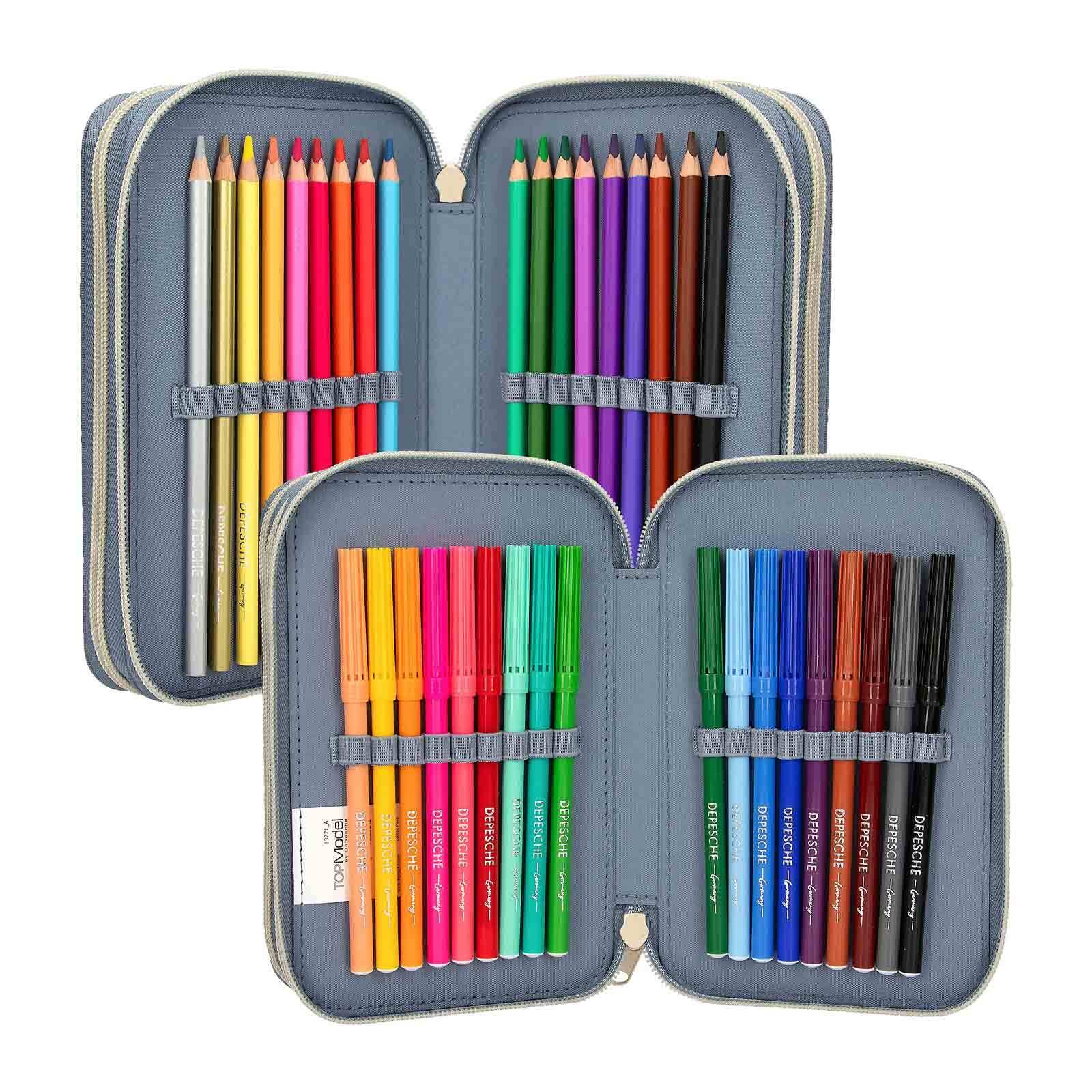 Depesche Buntstift »3-Fach Federtasche TOPModel 7,5 x 13 x 20 cm blau-beige«
