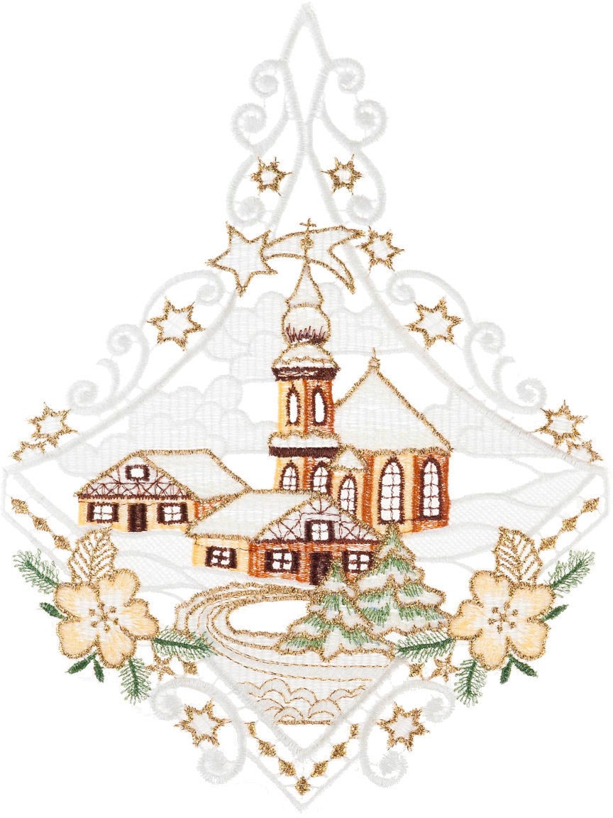 W. Reuter & Sohn - Plauener Spitze Fensterbild "Kirche", Made in Germany günstig online kaufen