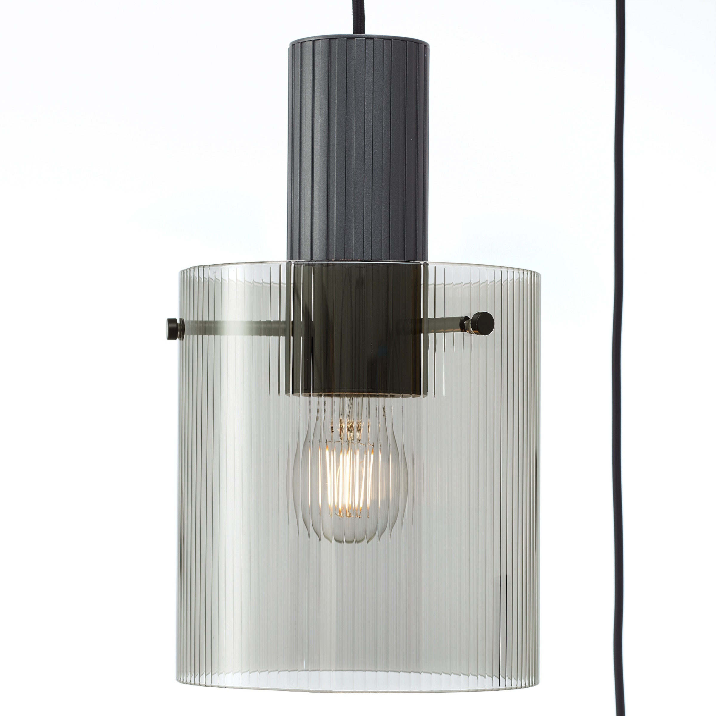 Brilliant Pendelleuchte »Riffelini«, 3 flammig, Leuchtmittel E27 | ohne Leuchtmittel, 150 x 48 cm, 3x E27, kürzbar, geriffeltes Rauchglas, anthrazit