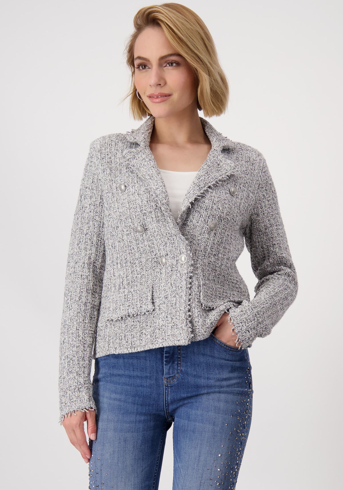 Monari Kurzblazer "Jacke Strickblazer Tweed", mit glitzerndem Lurex günstig online kaufen