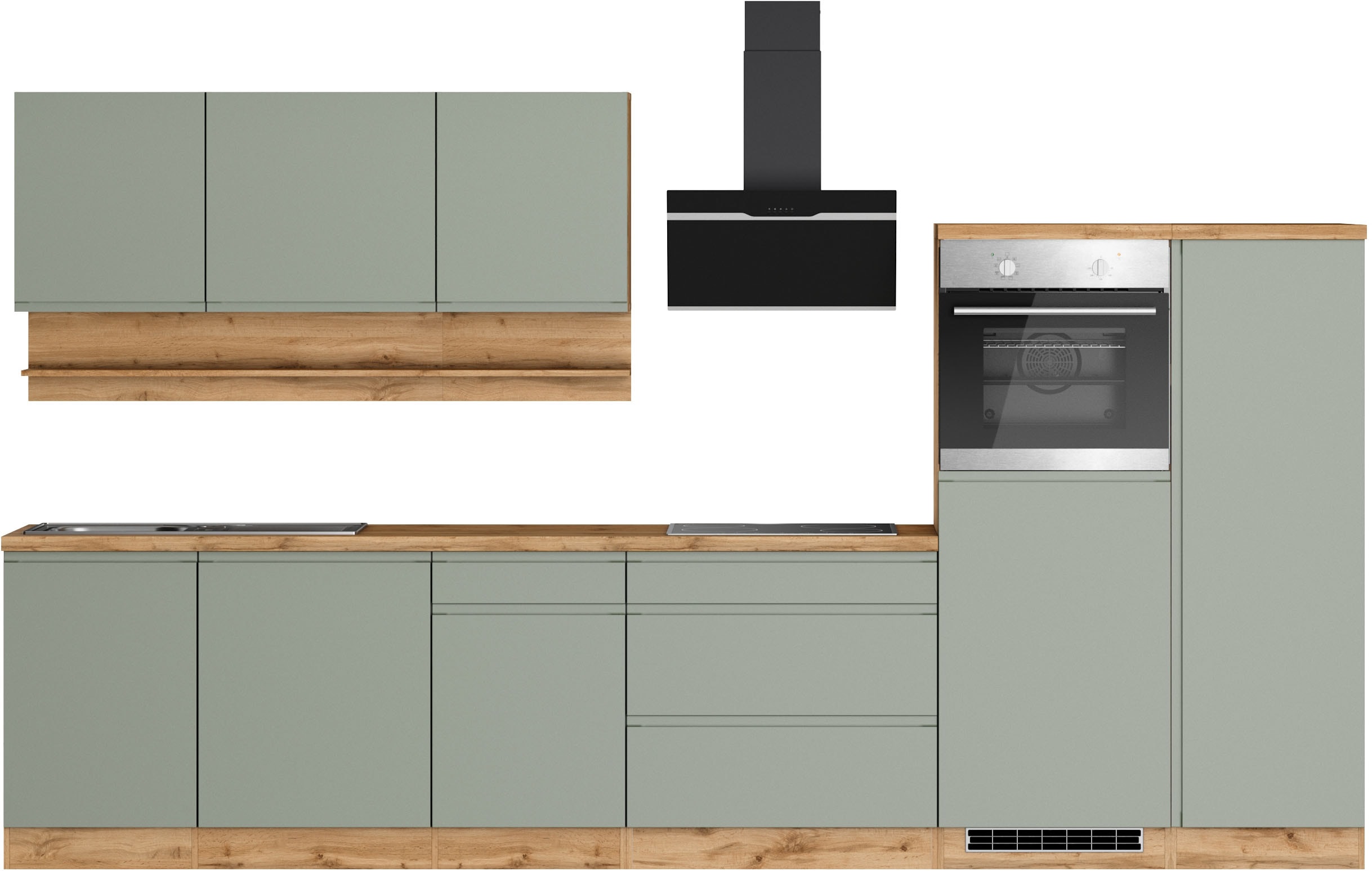 KOCHSTATION "KS-Virginia,neu in verbesserter Ausführung" Arbeitsplatte 38 mm stark, Stauraum, Softclose, Breite 350 cm, Soft-Close, ohne E-Geräte