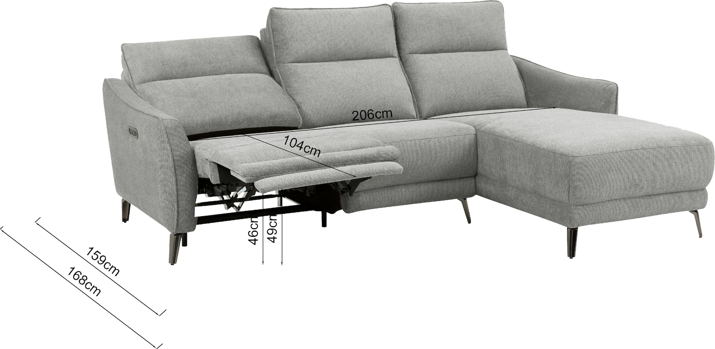 INOSIGN Ecksofa »TAYLER 3-Sitzer, L-Form (Breite 239cm), elektr. Relaxfunktion, USB A/C«, und Recamiere, Liegefunktion durch Recliner, Federkernpolsterung