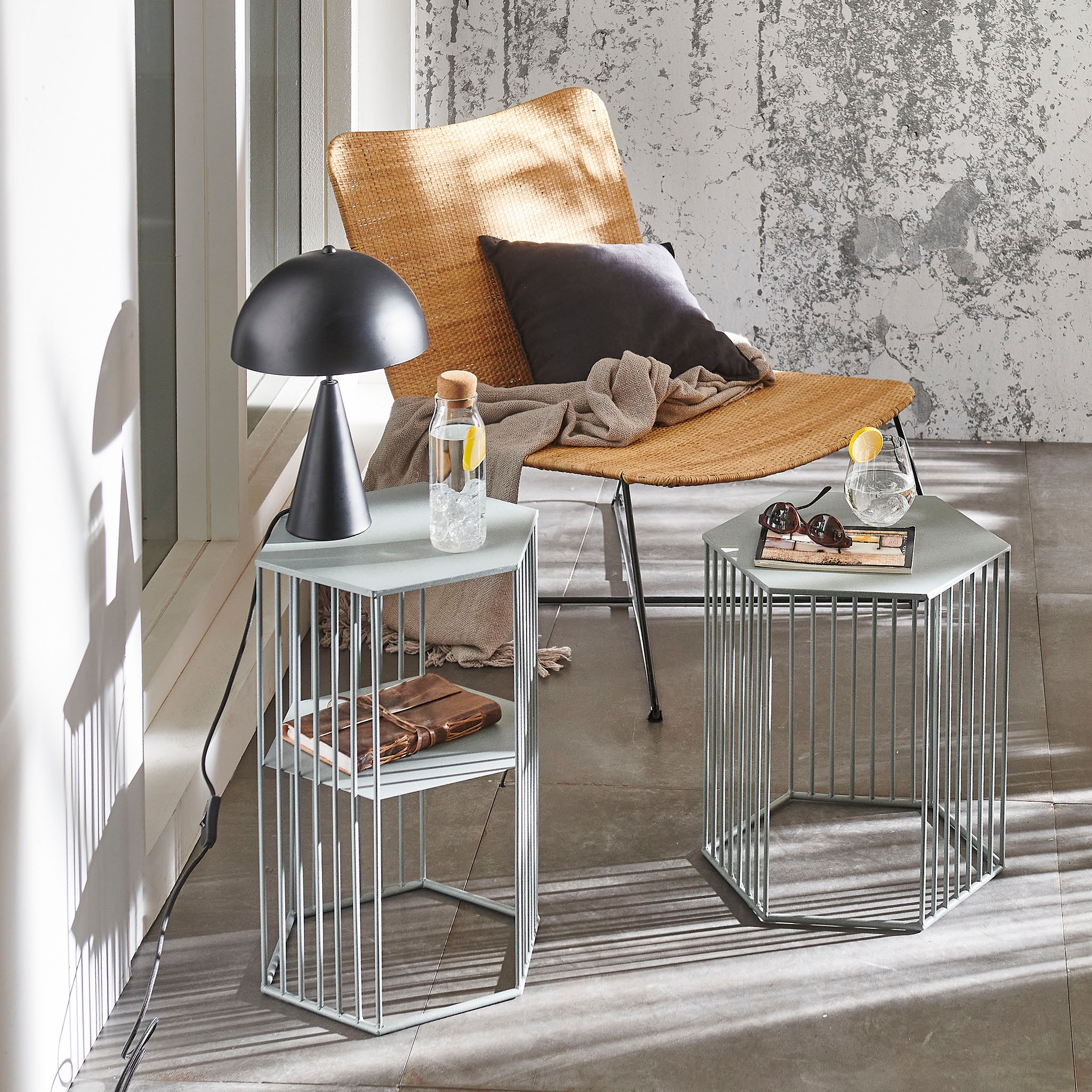 HAKU Beistelltisch »Sofatisch, Wohnzimmertisch« Set, 2er Set, 2 Stk. tlg. sechseckig - aus Metall Grau B/T/H 38/33/55 und 42/37/45 cm