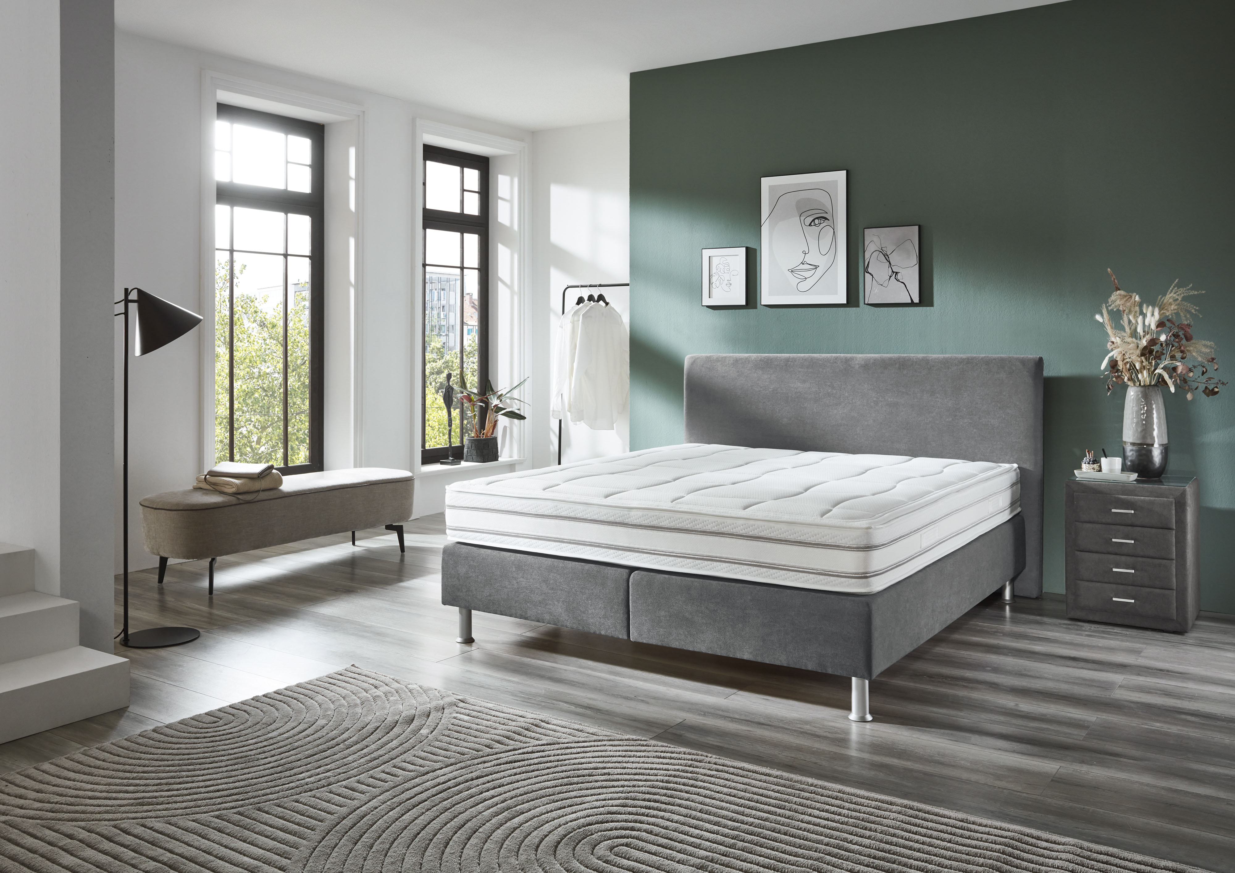 Die PlanBar Boxspringbett "OC-ON23148" inkl. Wendematratzen u. Bonellfederkern Unterbau, 160/180x200cm