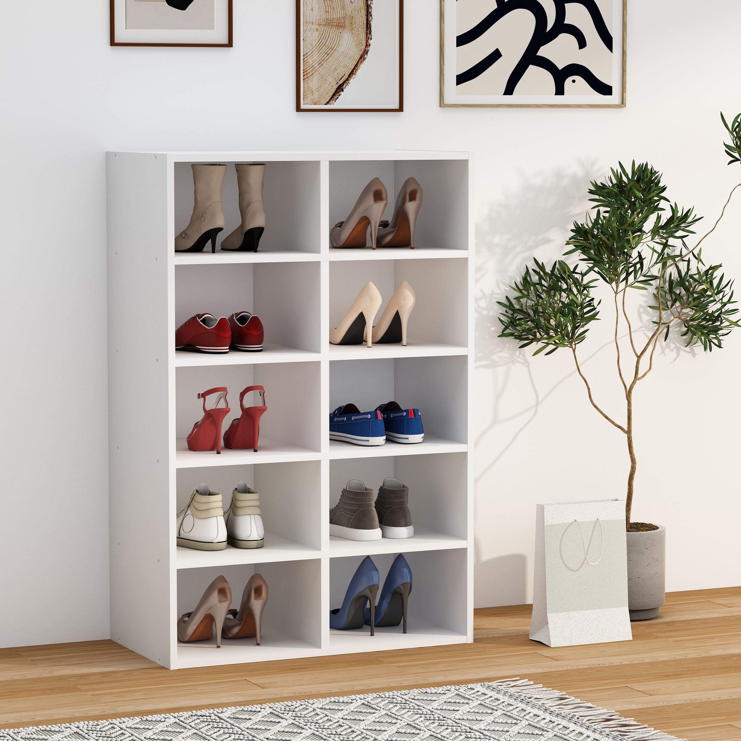 VCM Schuhregal »VCM Holz Schuhregal | Maße ca. H. 84 x B. 55 x T. 30 cm | Schuhkommode mit 10 Fächer | Schuhschrank - Hinsol M«
