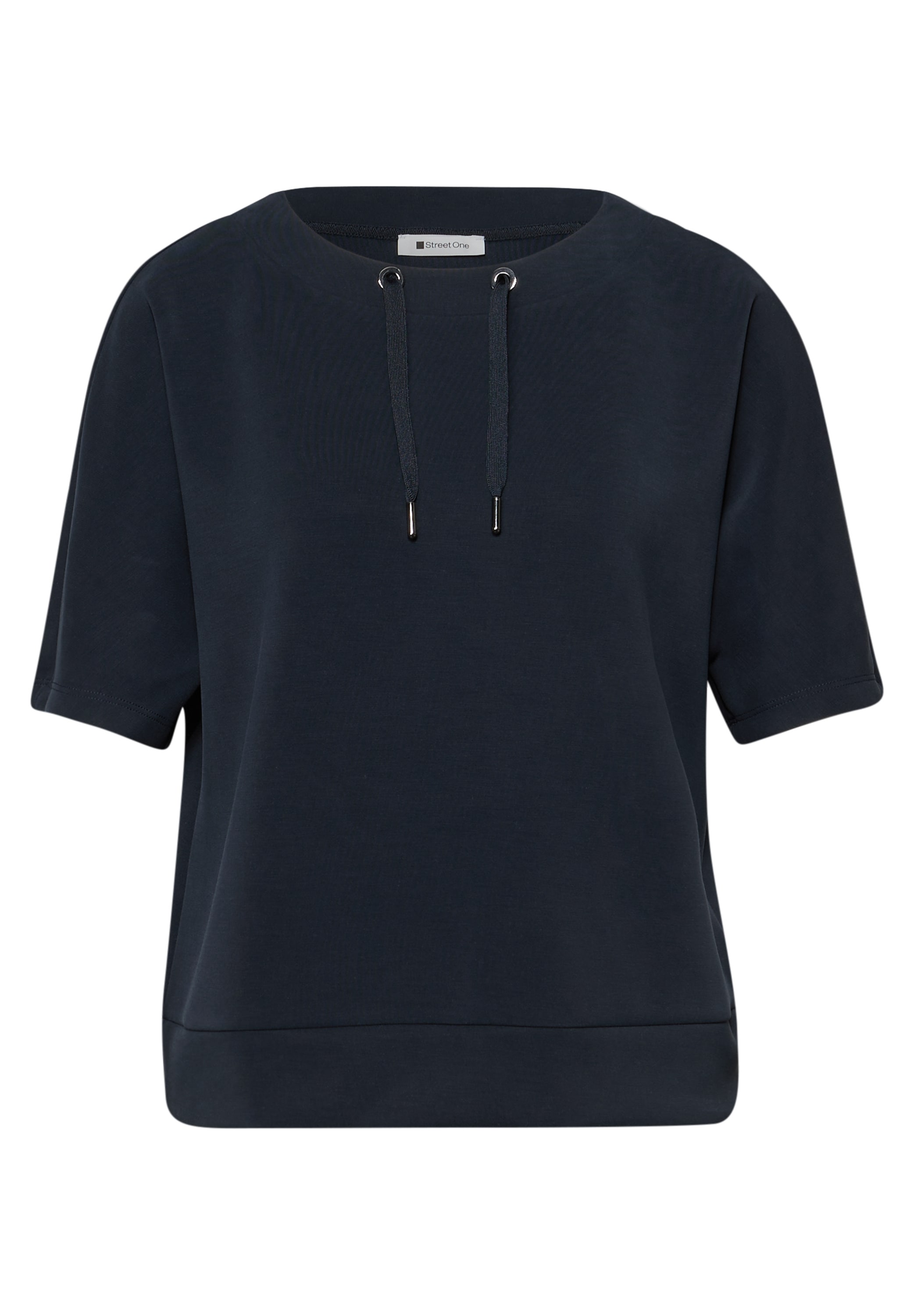 STREET ONE Sweatshirt , Halbarm Silk-Look Shirt mit Kordelzug
