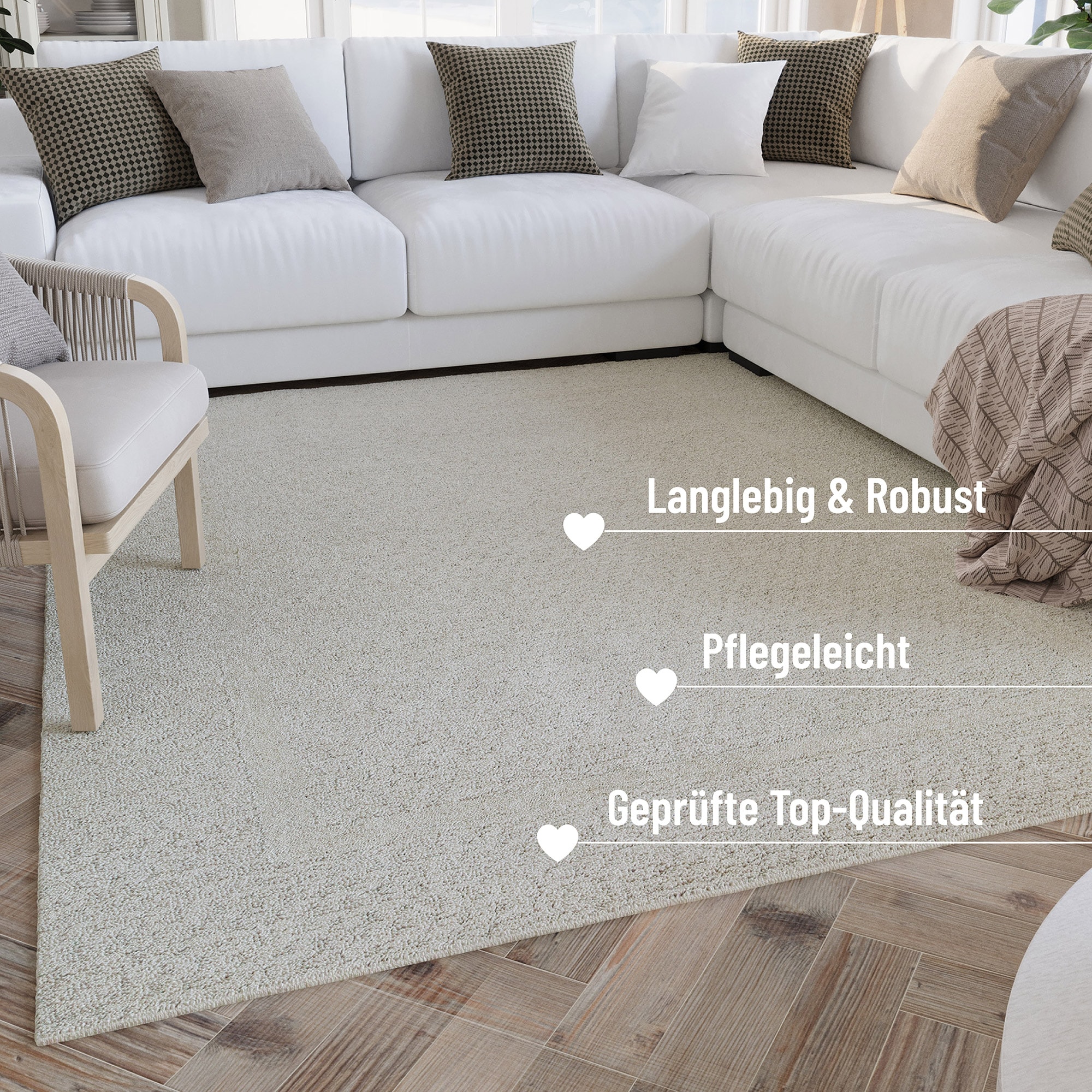 Wecon home Wollteppich »Hamptons THIRTYFIVE«, rund, 15 mm Höhe, Schurwolle, Kurzflor, Wohn- & Schlafzimmer, elegant, strukturiert