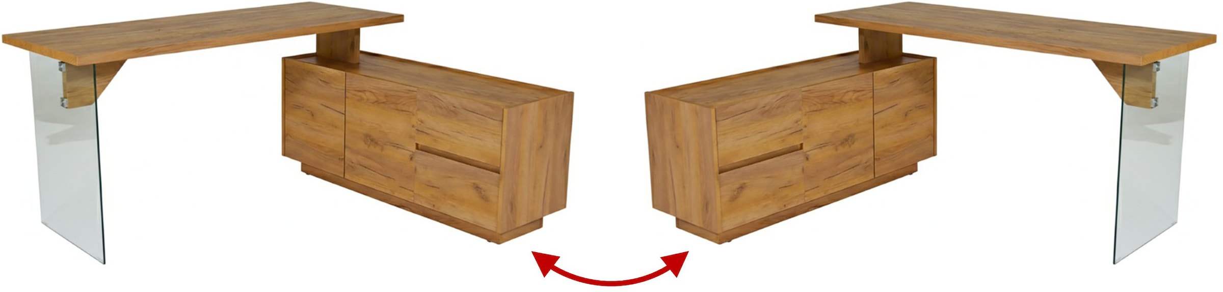 Jahnke Eckschreibtisch »LUX C 160 E« Eckschreibtisch, wechselseitig montierbar, Glas, 2 Fächer+2Schubladen