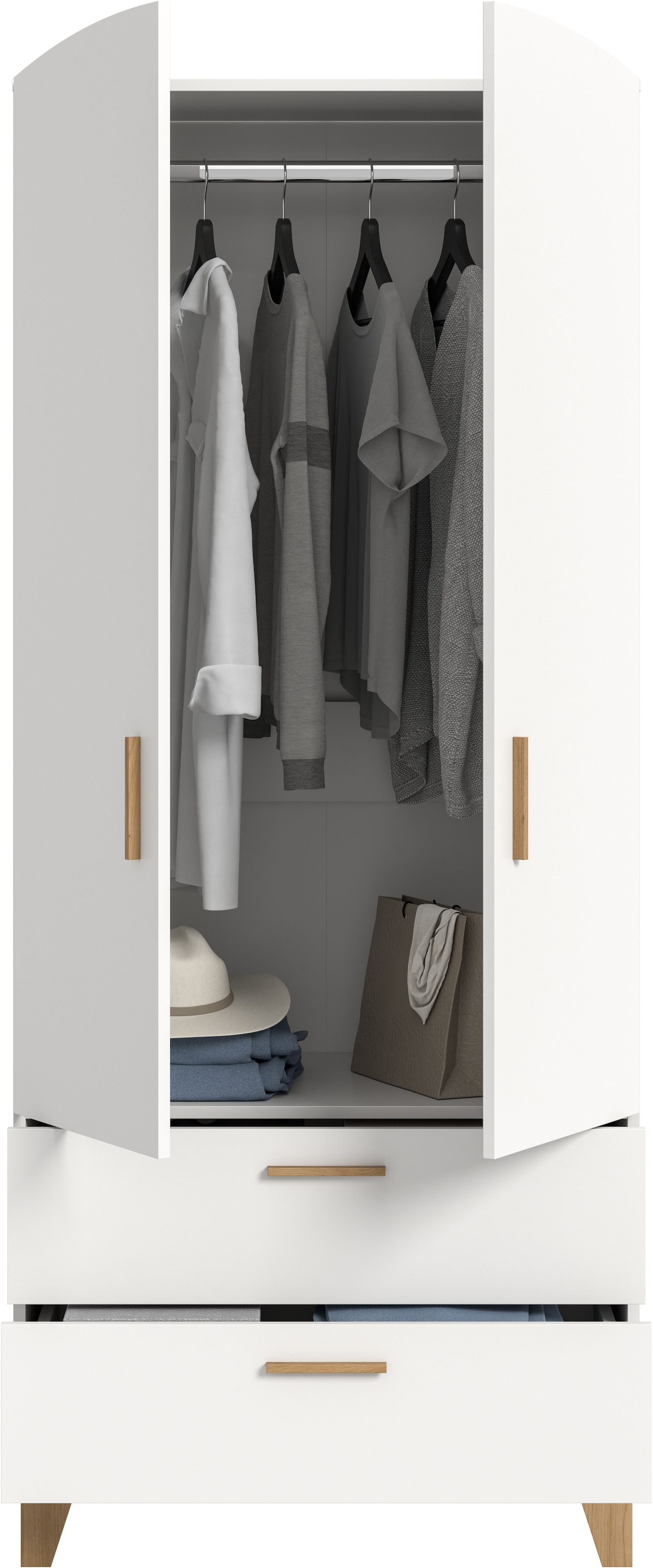 Home affaire Kleiderschrank »LASSE, Schlafzimmerschrank, Garderobe, Schrank« in verschiedenen Breiten erhältich, im Scandi-Look, 1 Stk. tlg. 2 Türen, 2 Schubkästen, 1 Konstruktionsboden, 1 Kleiderstange