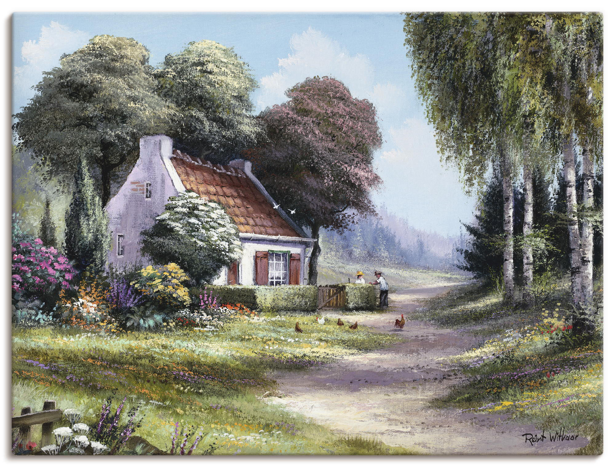 Artland Leinwandbild "Männer, die die Hecke schneiden" Garten 1 Stk. tlg. auf Holzrahmen gespannt