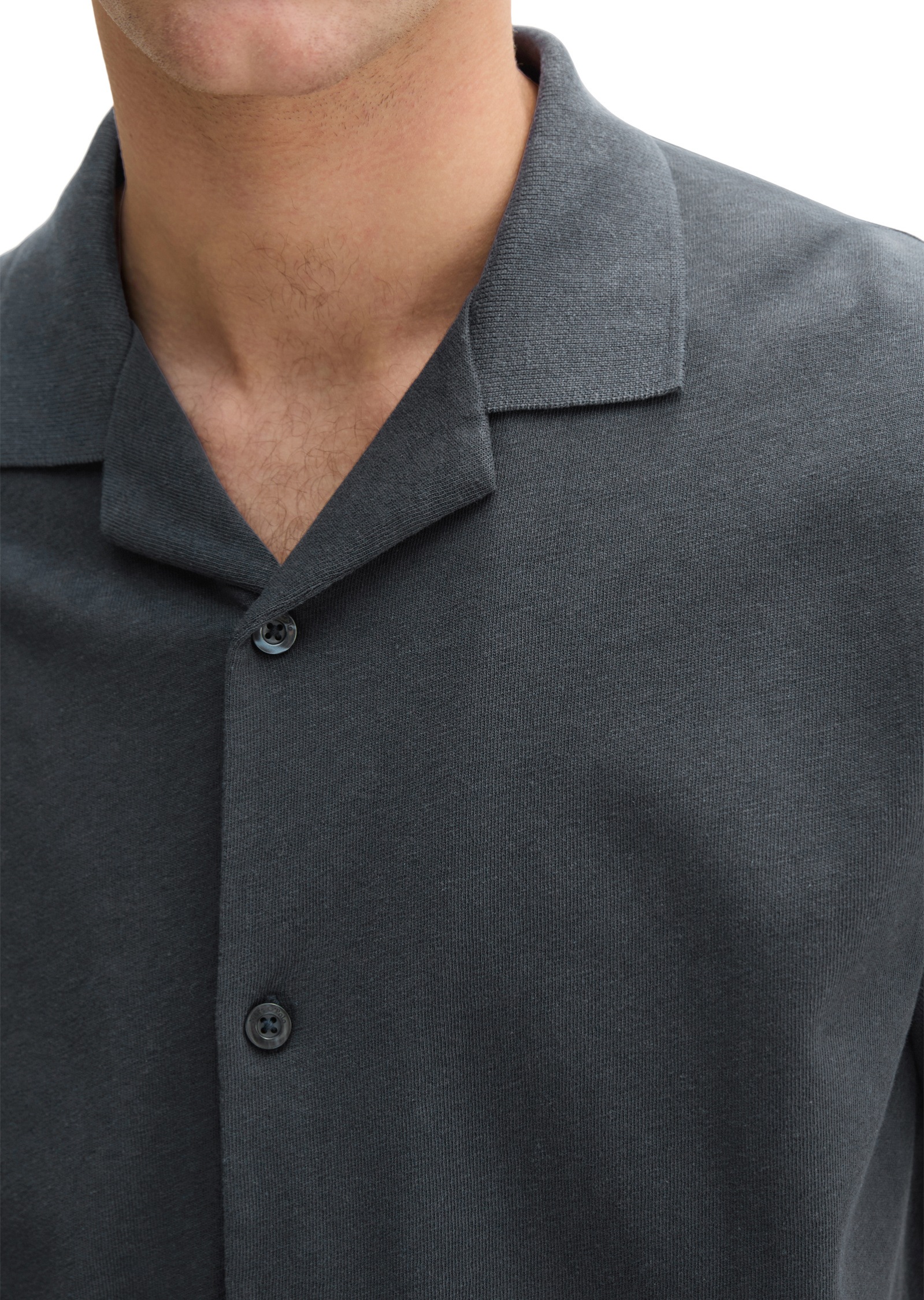 Poloshirt MARC O'POLO "aus Baumwoll-Leinen-Mix", Damen, Gr. 3XL, schwarz navy, Obermaterial: 80% Baumwolle, 20% Leinen, unifarben, regular fit, Shirts 3