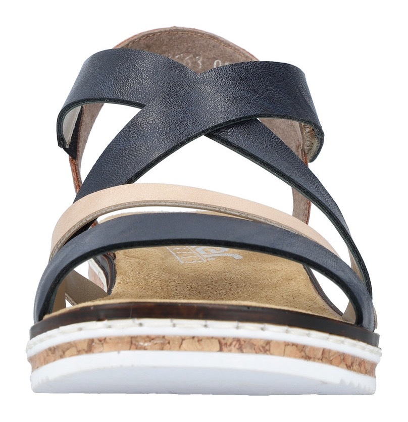 Riemchensandale RIEKER, Damen, Gr. 42, blau (dunkelblau, kombiniert), Lederimitat, Basic, Schuhe Riemchensandale, Sommerschuh, Sandalette, Keilabsatz, mit Klettriemchen, Topseller 3