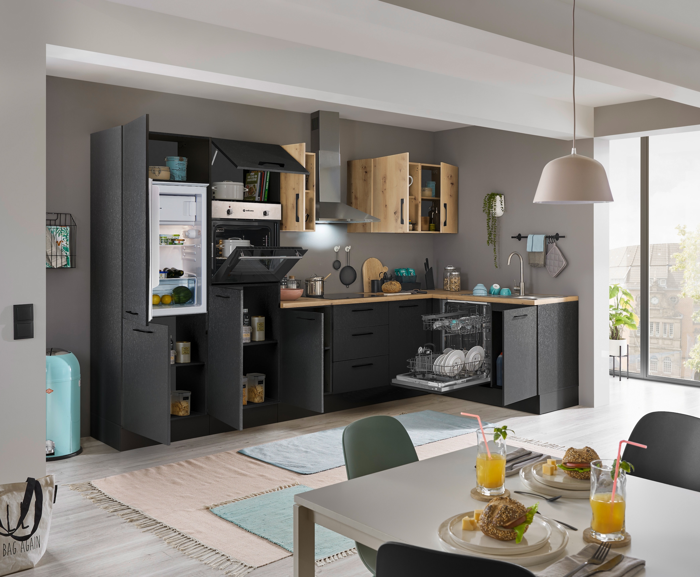 BASIC by Balculina Winkelküche »Turin«, Stellbreite 340x175 cm, wahlweise mit E-Geräten