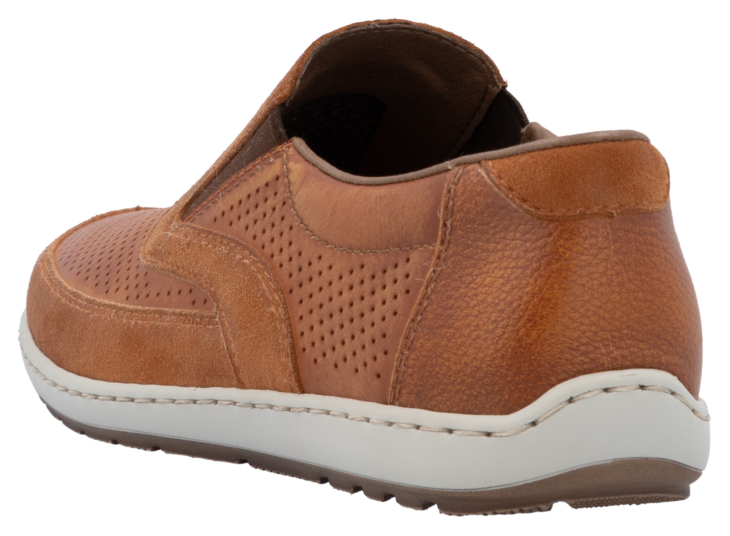 Rieker Slipper, Loafer, Schlupfschuh, seitliche Stretcheinsätze und Perforation