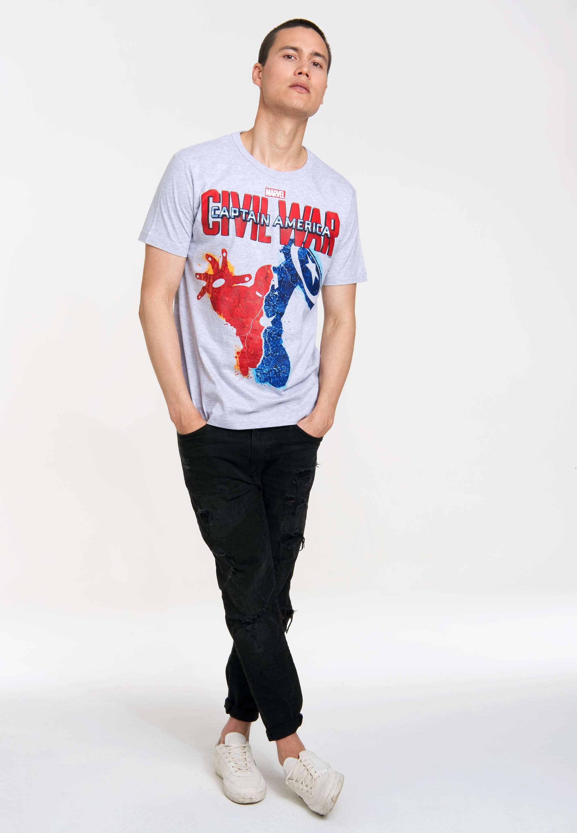 LOGOSHIRT T-Shirt »Marvel - Captain America - Civil War«, mit großem Captain America-Frontprint