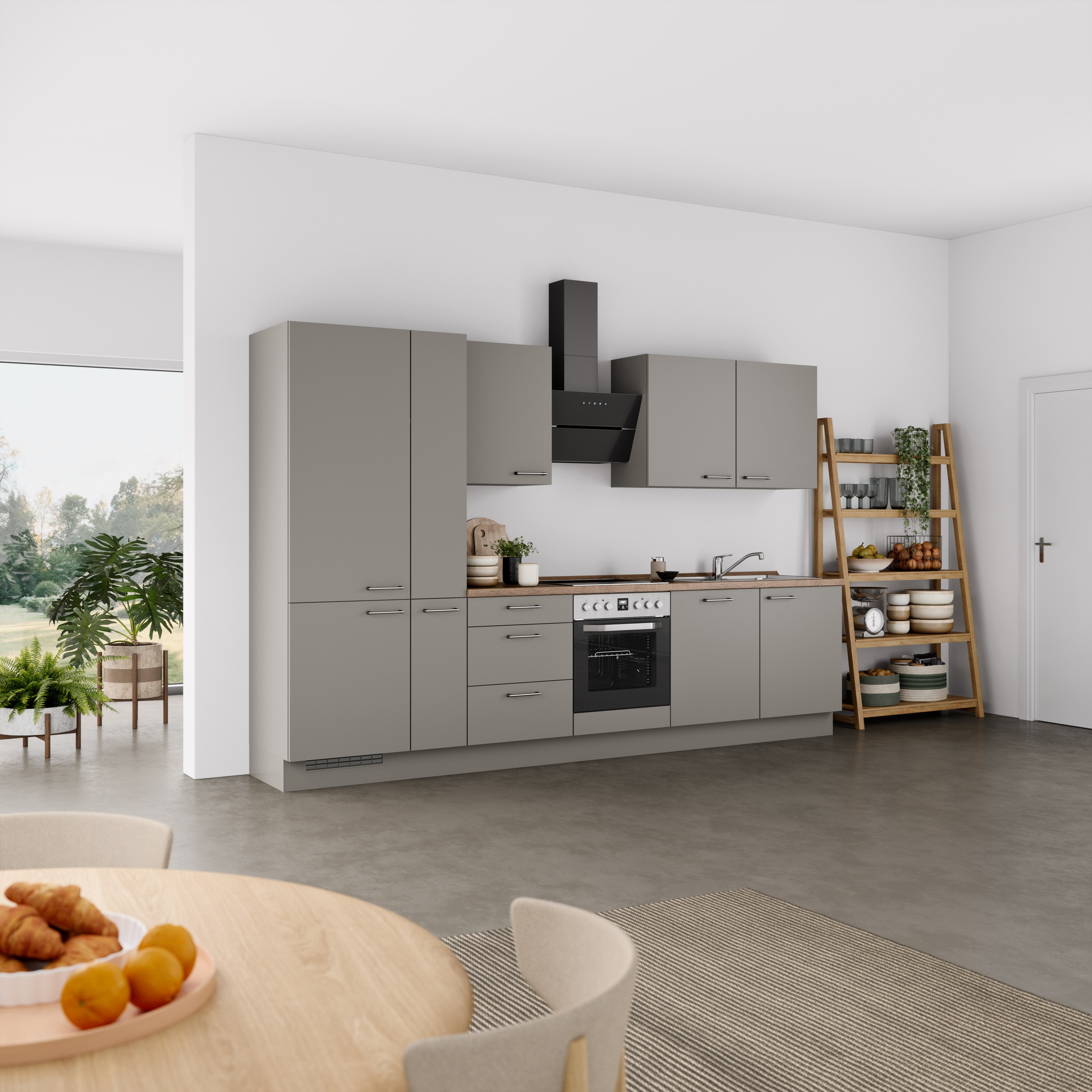nobilia® Küchenzeile »"Laser II", NEU: individuell anpassbar mit gratis Profi-Beratung« vormontiert, 330 cm breit, optional mit verschiedenen E‑Geräte-Sets