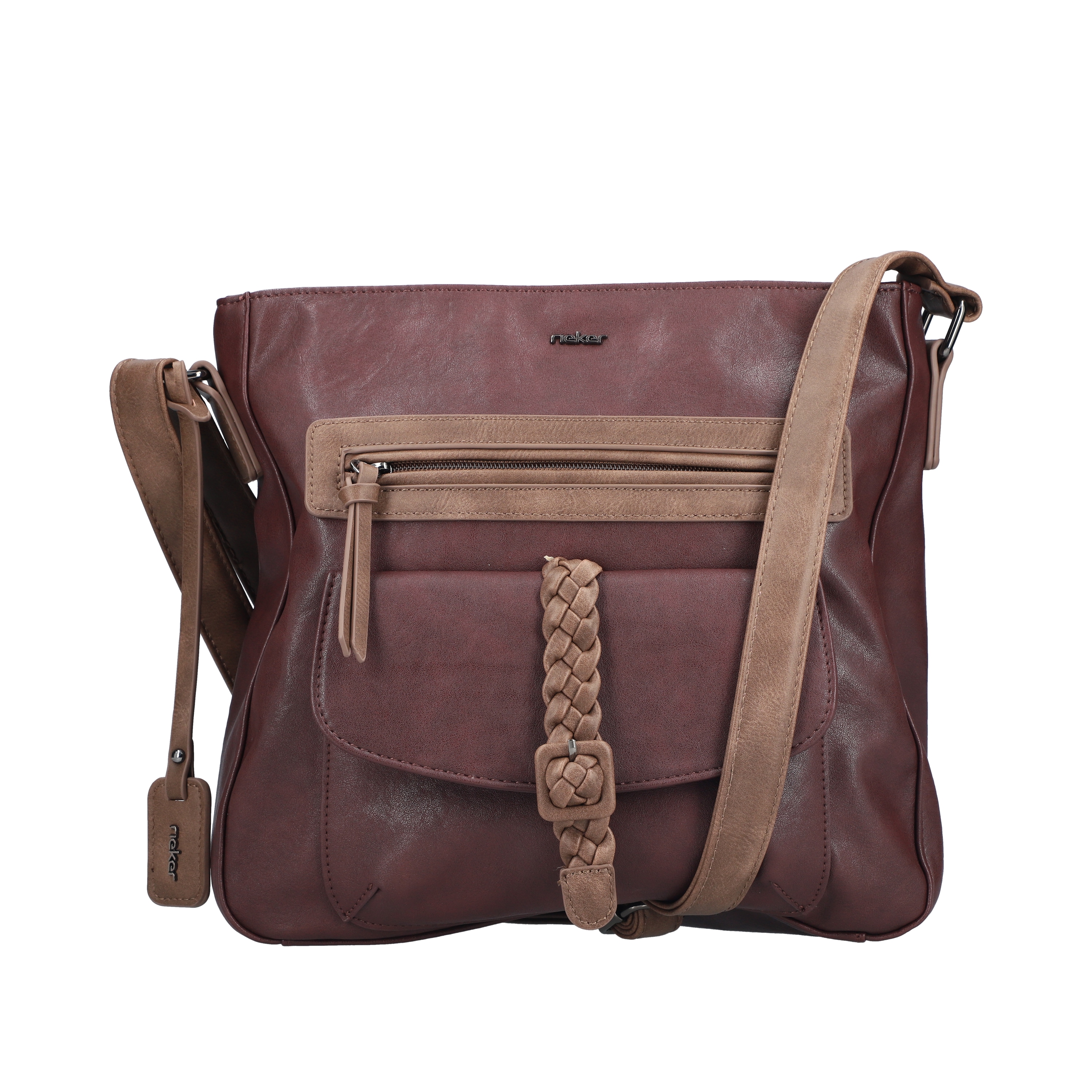 Rieker Umhängetasche Damen Schultertasche, Vortasche mit geflochtenem Riemchenverschluss
