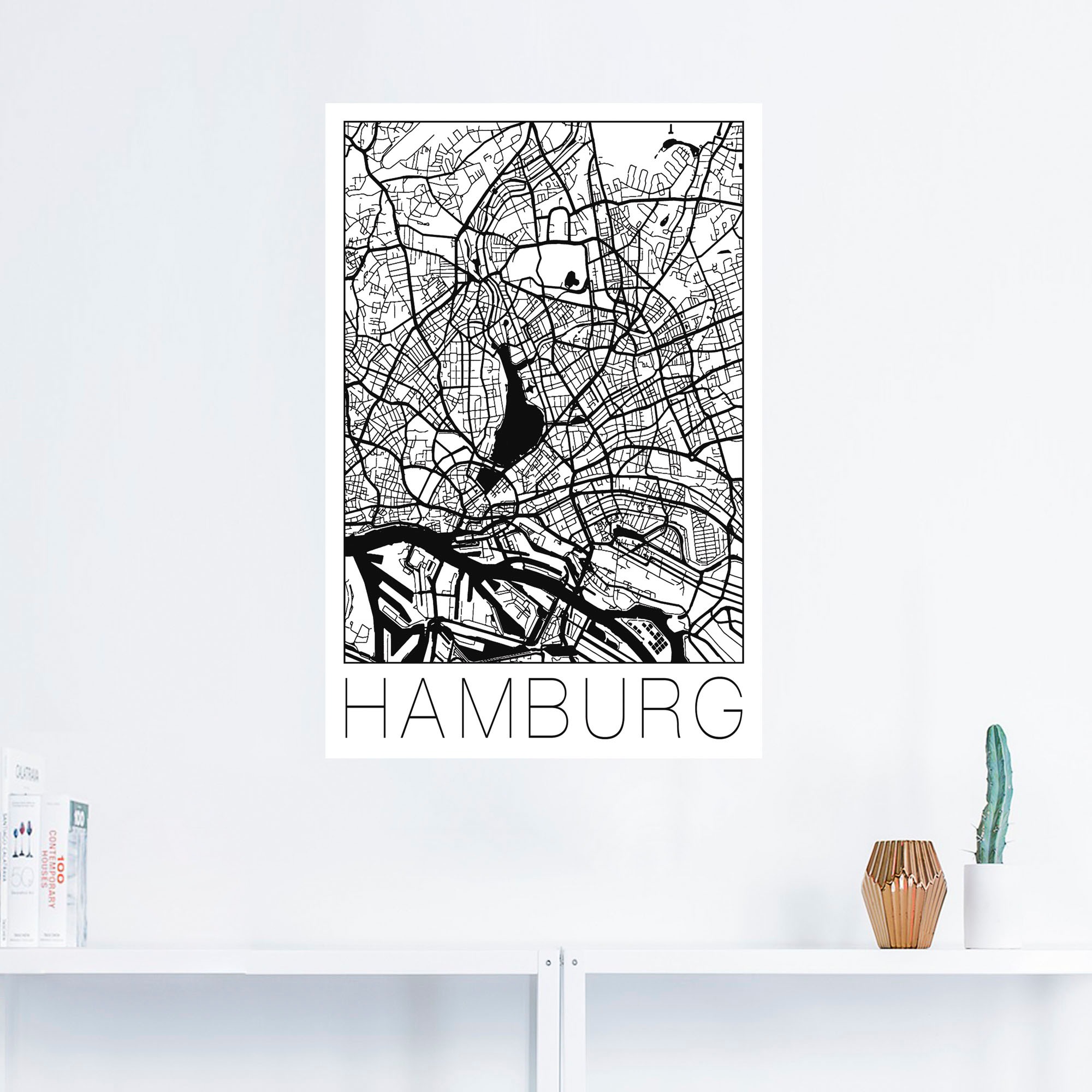 Hamburg in Alubild, (1 »Retro Deutschland, BAUR St.), als Wandaufkleber Artland kaufen versch. Wandbild | Deutschland«, Größen Leinwandbild, oder Poster Karte