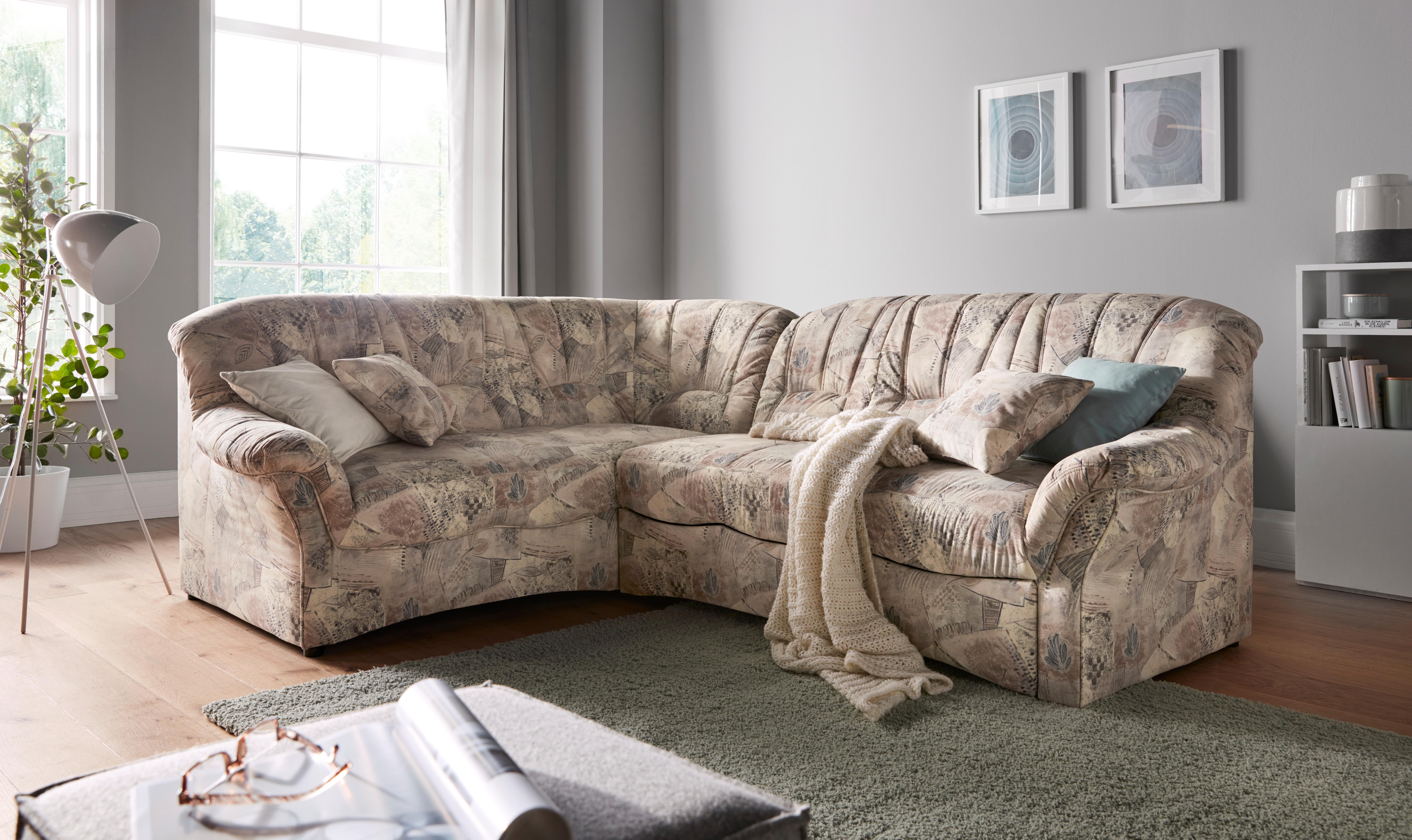 DOMO collection Ecksofa "Bahia, zeitlos & elegant, Breite 256cm, bequeme Armlehnen, L-Form" wahlweise mit Bettfunktion
