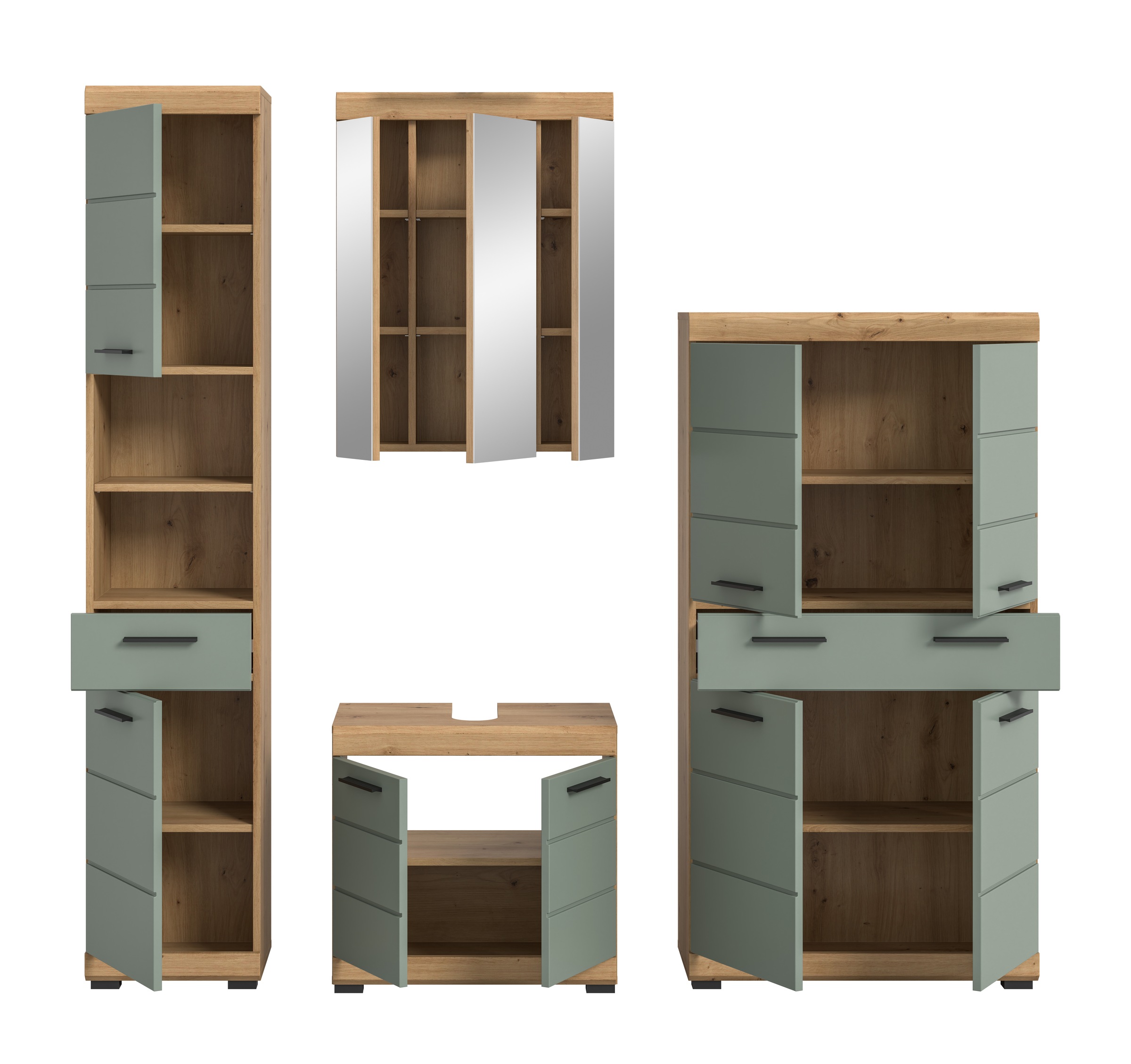 INOSIGN Badmöbel-Set »Siena, 4 teilig, bestehend aus:«, (Set), Hochschrank, Waschbeckenunterschrank, Spiegelschrank, Midischrank