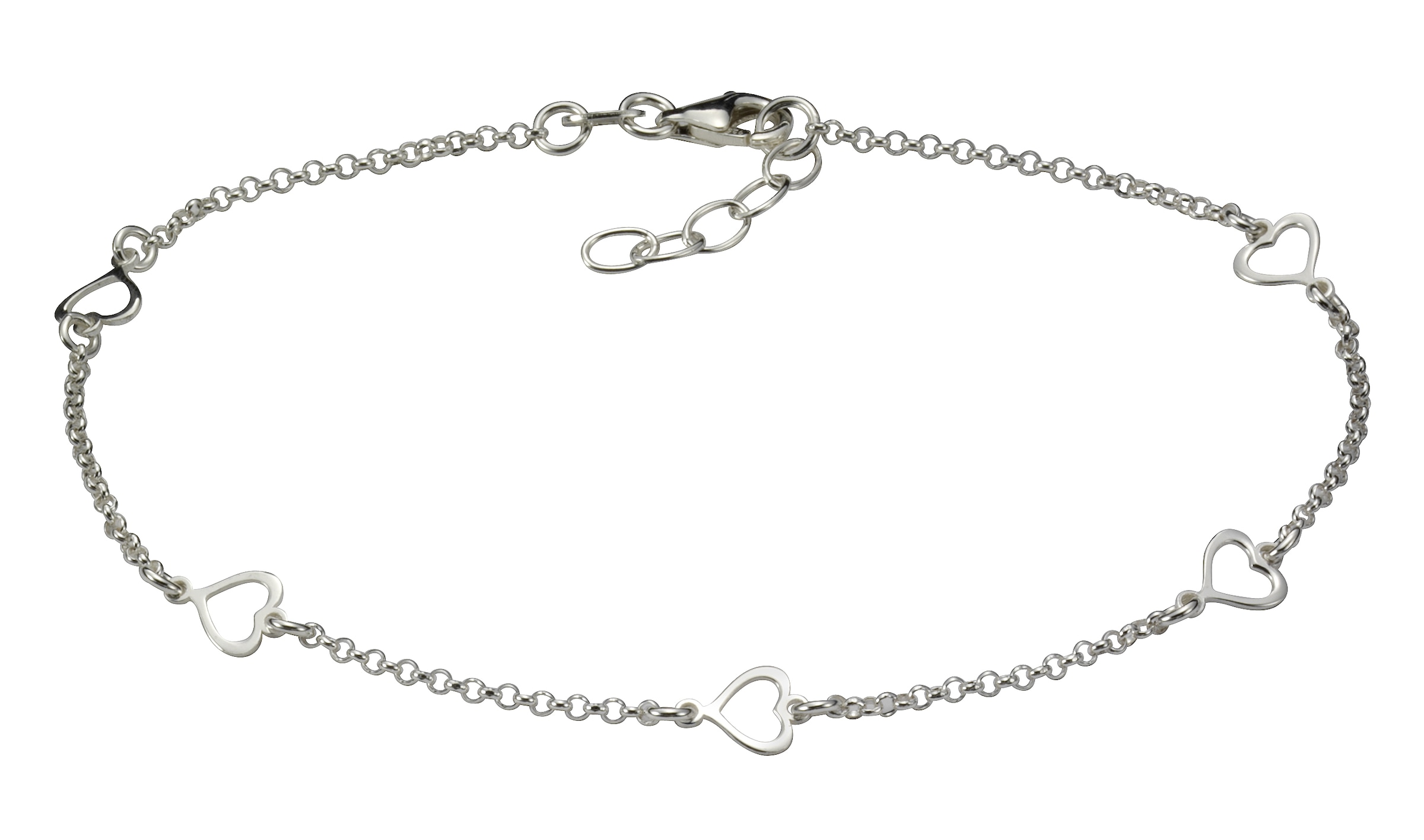 Fußkette VIVANCE "925 Silber Herz Motiv", weiß, Fußketten, Damen, 24+2cm, Silber 925 (Sterlingsilber), glänzend