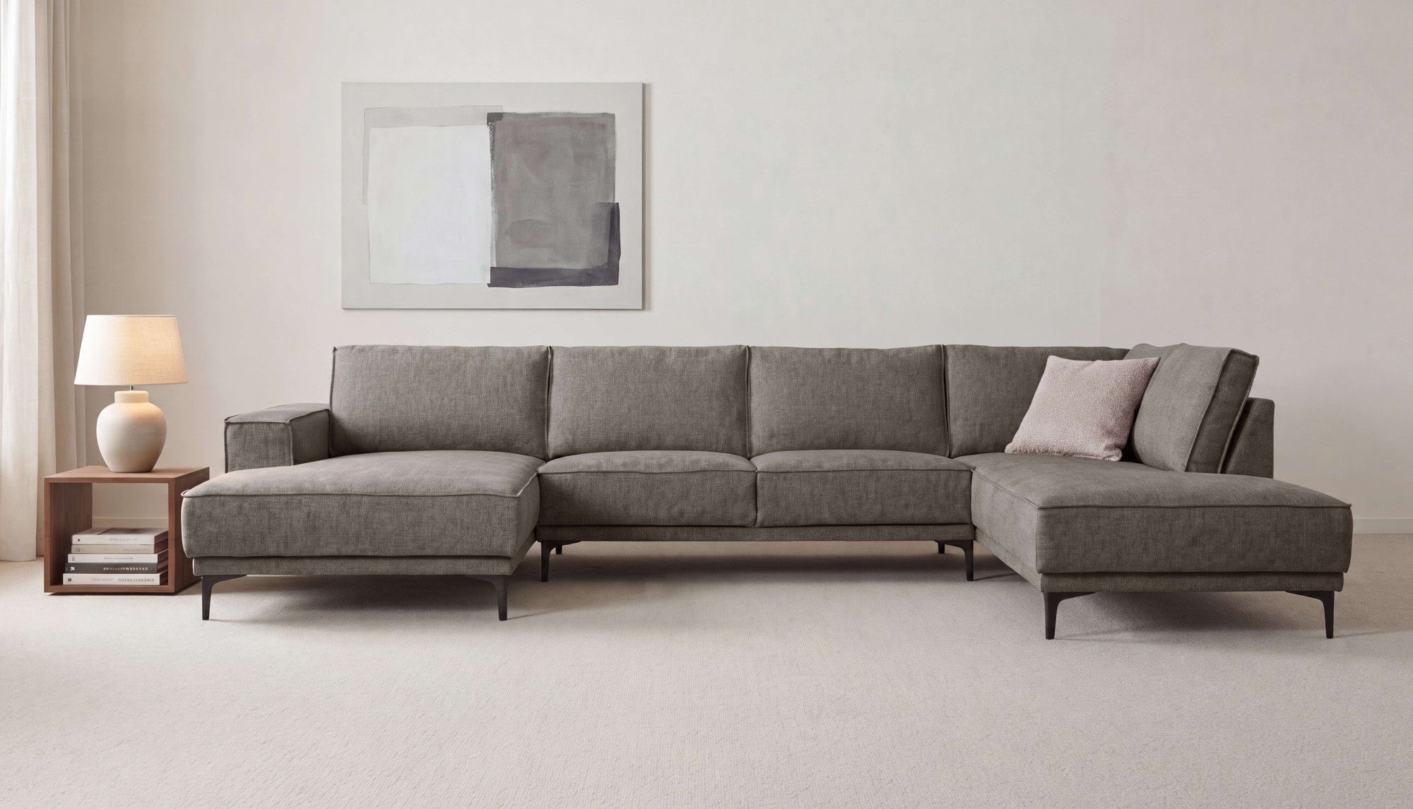 OTTO home Wohnlandschaft »XXL Sofa Oland mit modernem Chenille-Bezug« U-Form, 345 cm, Wellenunterfederung, Skandi-Design, Metallfüße