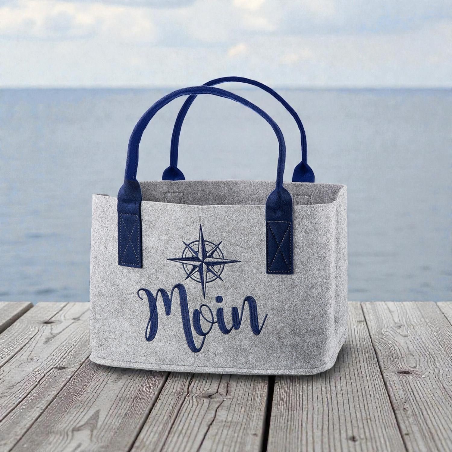 GILDE Einkaufsshopper »Tasche, "Moin", Schriftzug, Windrosenmotiv, Filz, grau« Windrose, Einkauf, Alltagsbegleiter, Geschenkidee, Aufbewahrung
