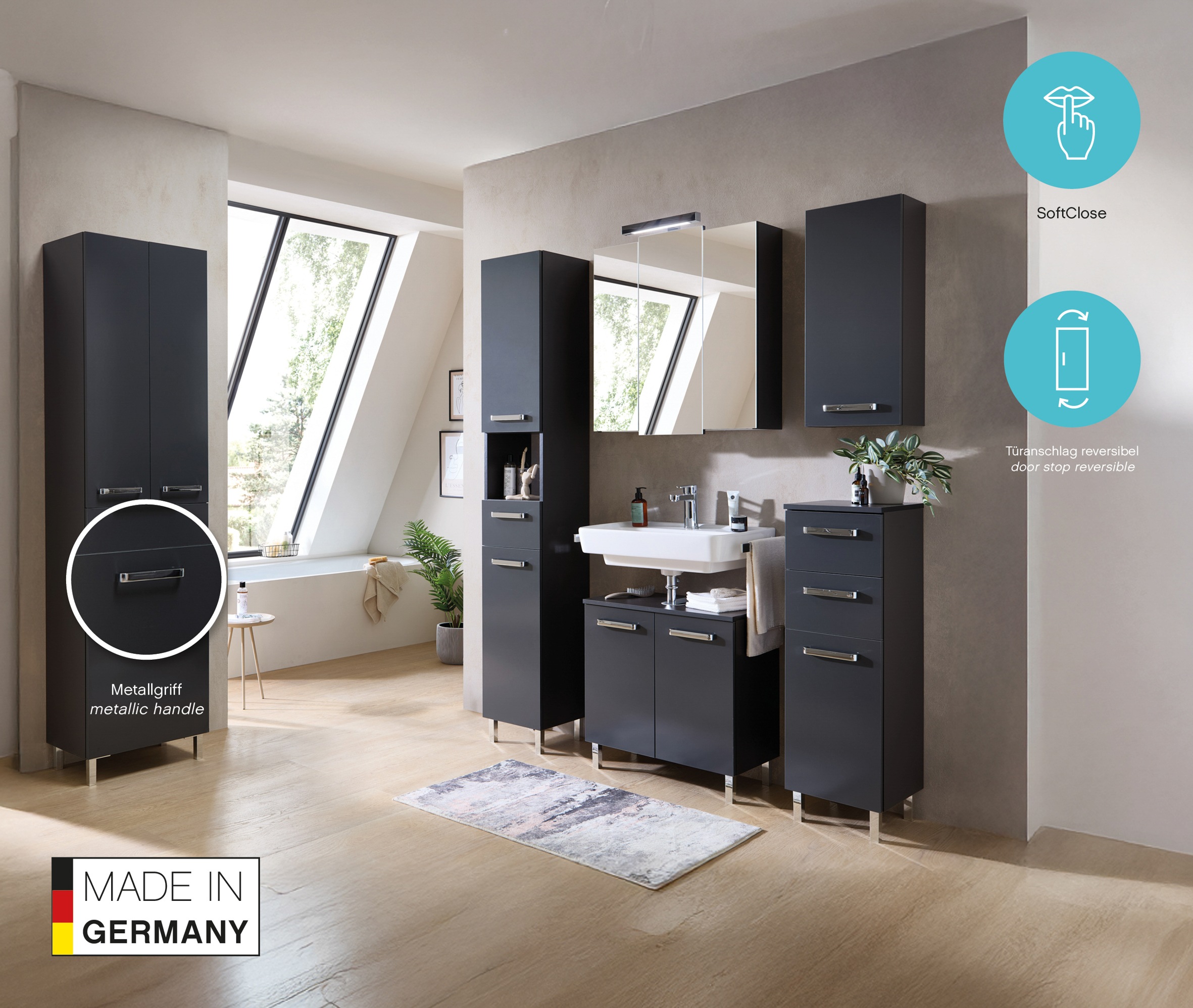 Thumbnail - Saphir Badmöbel-Set "Quickset 311 6-teilig, Waschbeckenunterschrank und LED-Spiegelschrank" Set, 6 Stk. tlg.