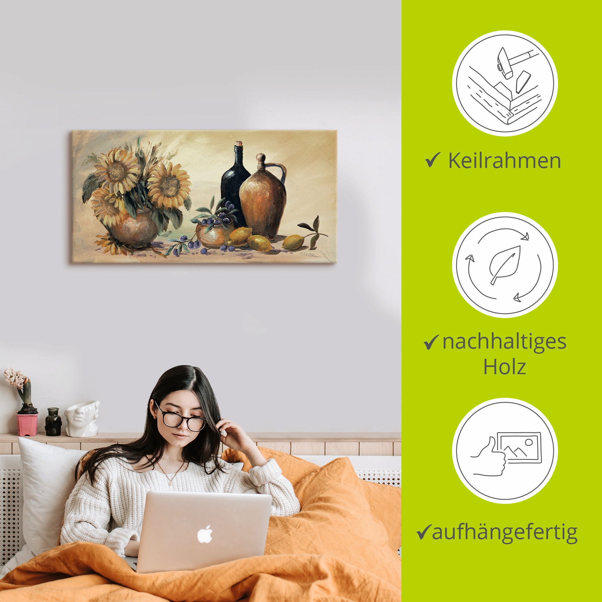Artland Wandbild »Stillleben mit Sonnenblumen«, Vasen & Töpfe, (1 St.), als Leinwandbild, Poster, Wandaufkleber in verschied. Größen