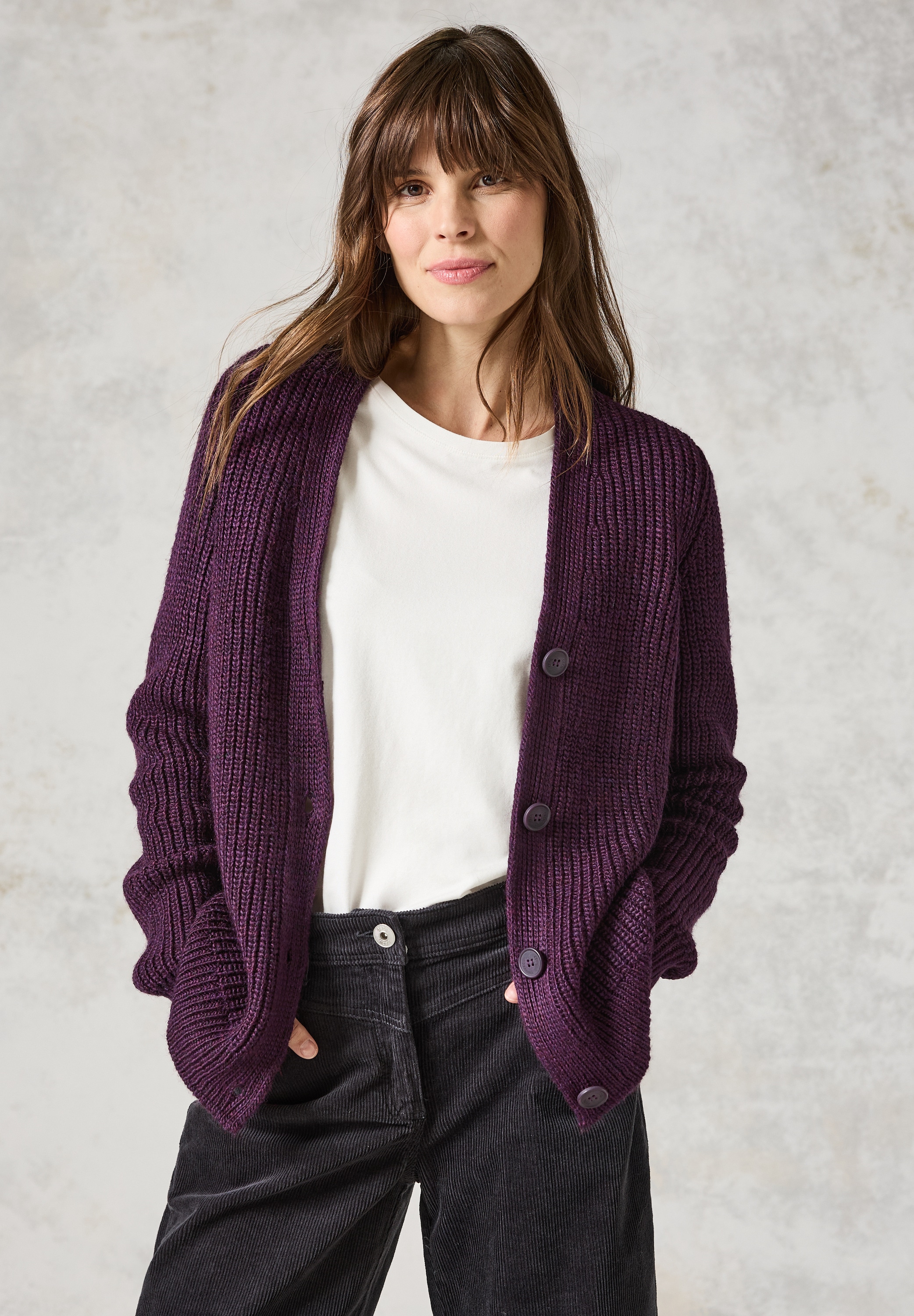 Cardigan, mit Materialmix