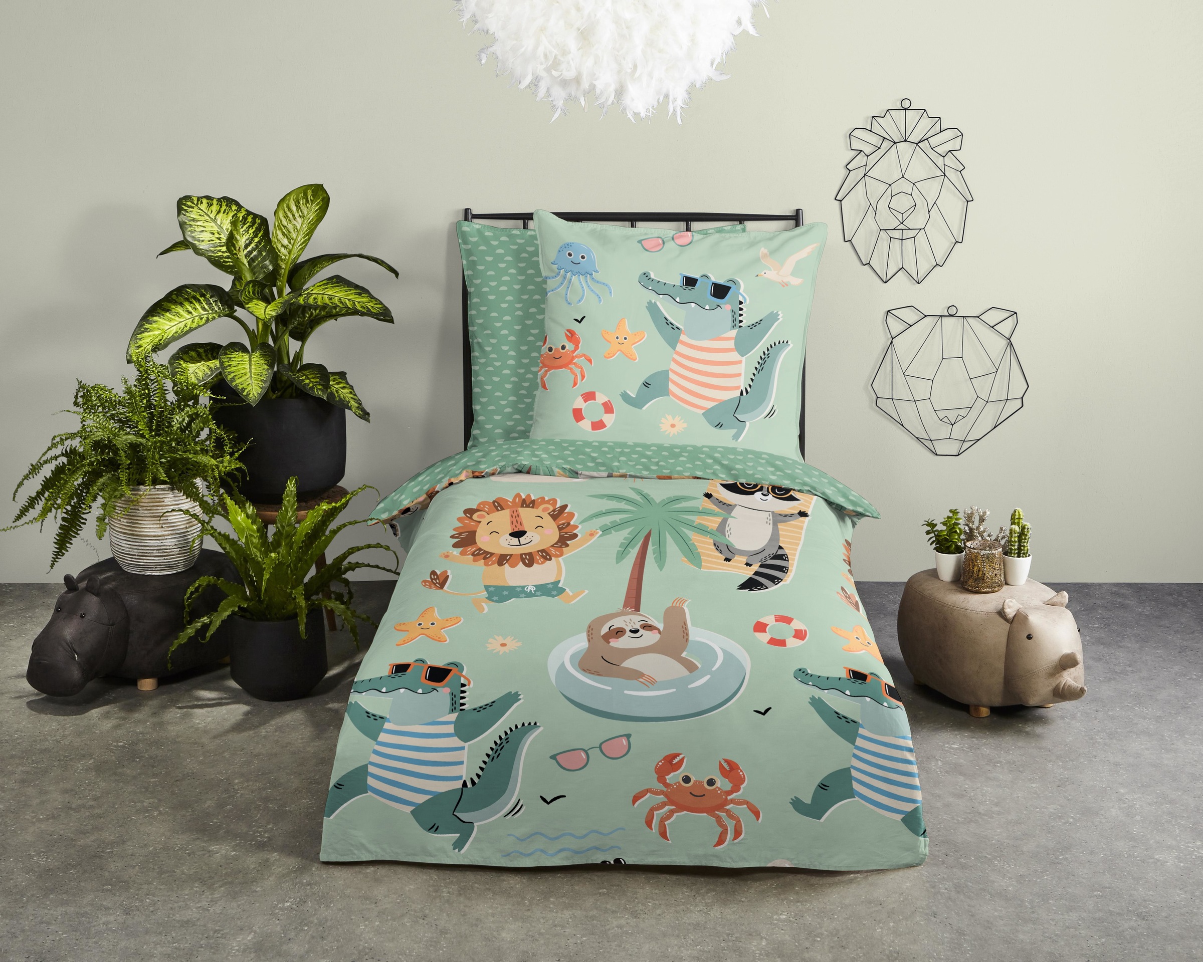 good morning Kinderbettwäsche »Soleil« 2 Baumwolle, Renforcé, 135x200, Wendeoptik, Kind, Junge, Tiere