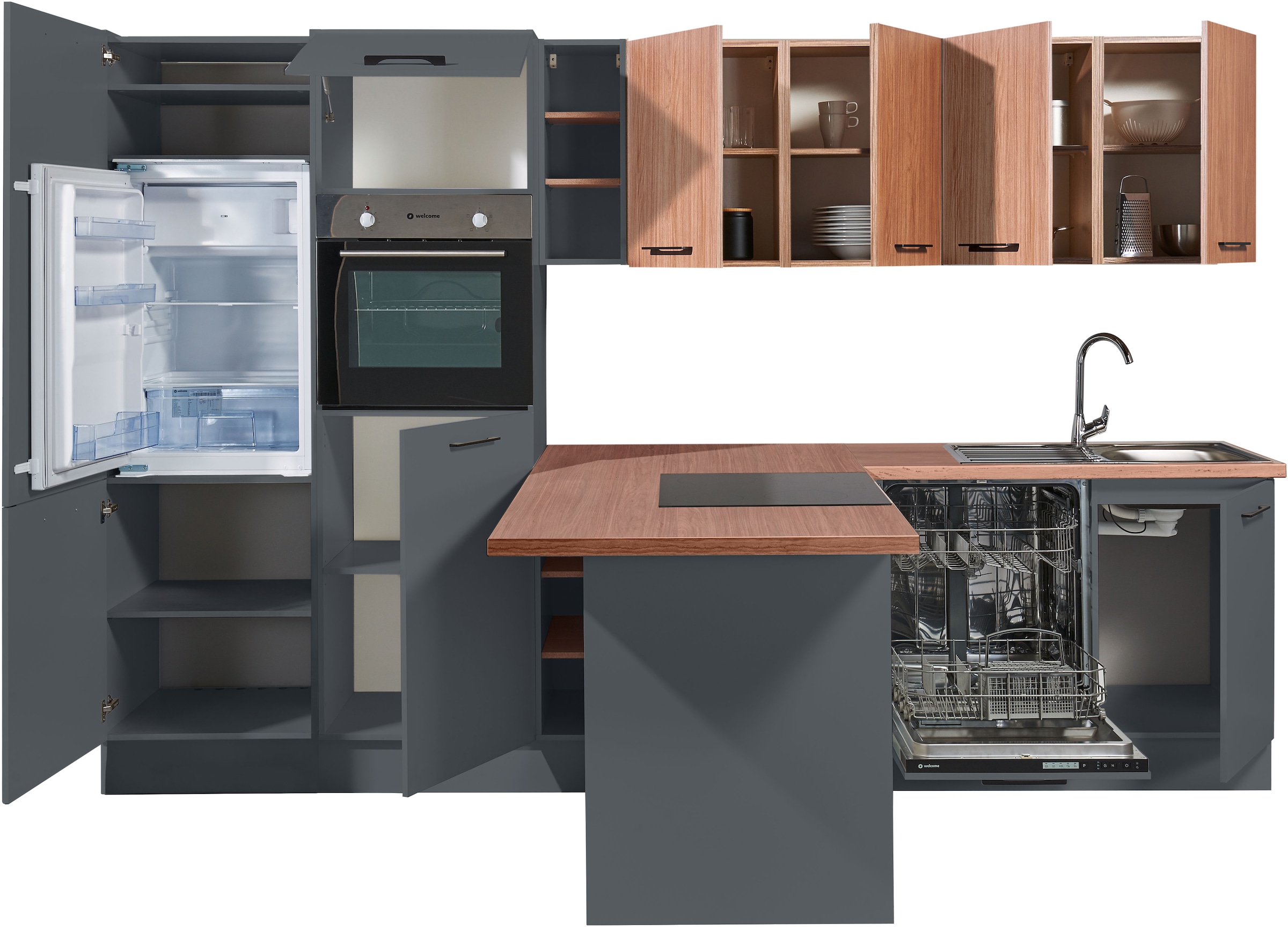 BASIC by Balculina Küchenzeile »Girona B/H/T 325x211x200 cm« Breite 325cm, wahlweise mit E-Geräte, Softclose