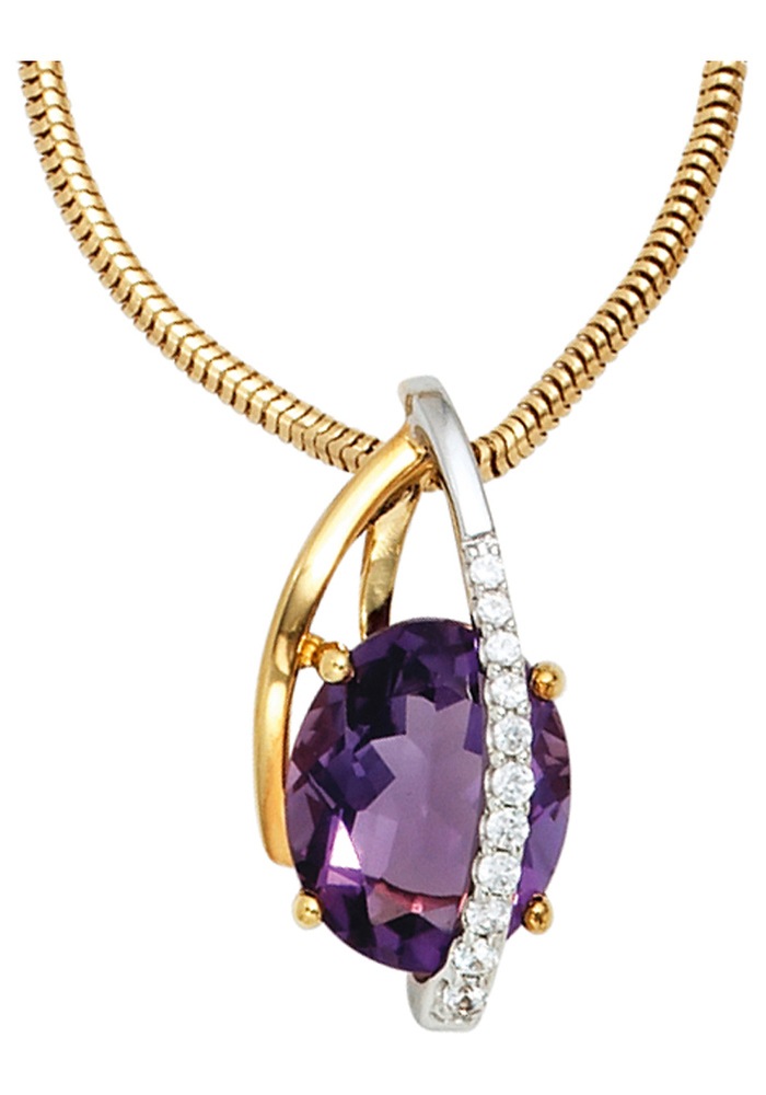 JOBO Kettenanhänger »Anhänger mit Amethyst und 11 Diamanten«, 585 Gelbgold Weißgold