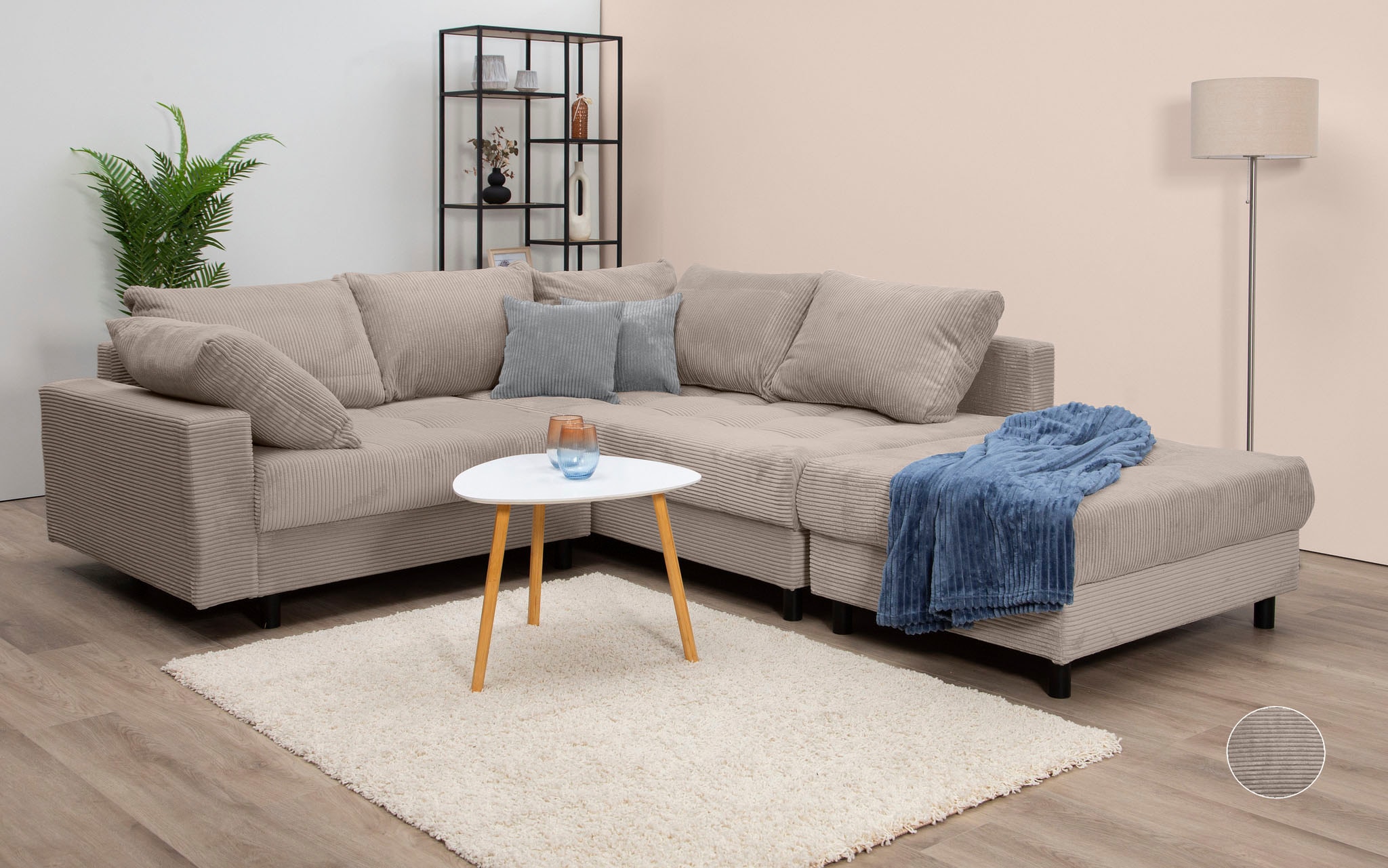 Home affaire Ecksofa »Toni L-Form, B: 215 cm«, mit Hocker & 2 Zierkissen, Federkern
