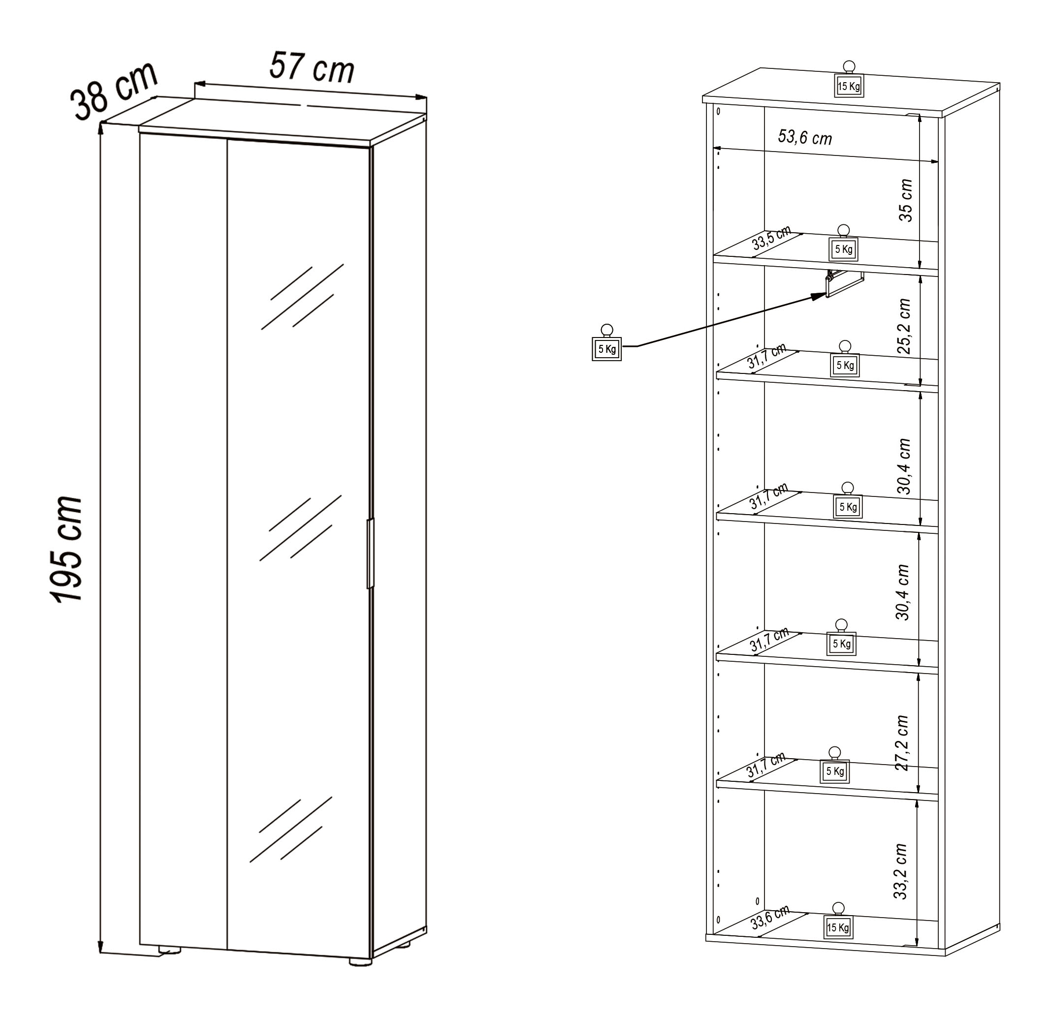 HBZ Stauraumschrank »Lagos«, (1 St.), Eiche Artisan Dekor, Garderobenhochschrank mit Spiegel