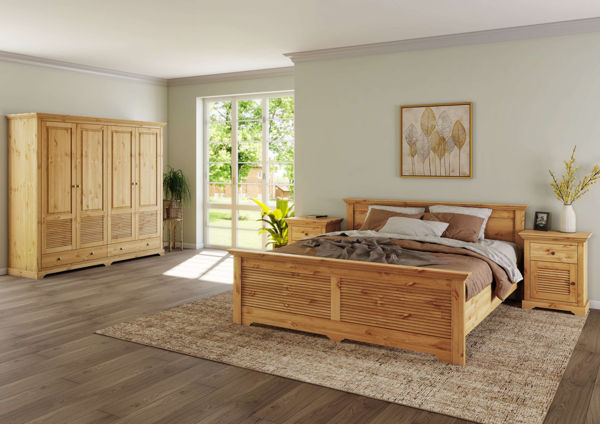 Thumbnail - Home affaire Bett "Rauna, Landhausstil, edles Design mit Lamellen und Kassetten, 2 Farben", (Breite/Belastbarkeit 180cm=...