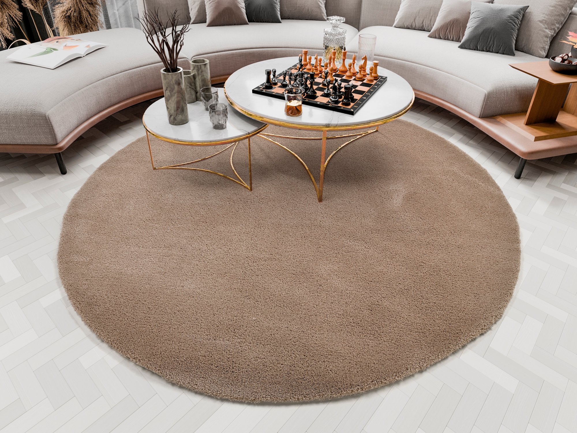 Hochflor-Teppich OCI DIE TEPPICHMARKE "Soft Dream", beige, H:30mm Ø:200cm, Kunstfaser, Teppiche, weich durch Microfaser, Shaggy, Langflor, Wohnzimmer