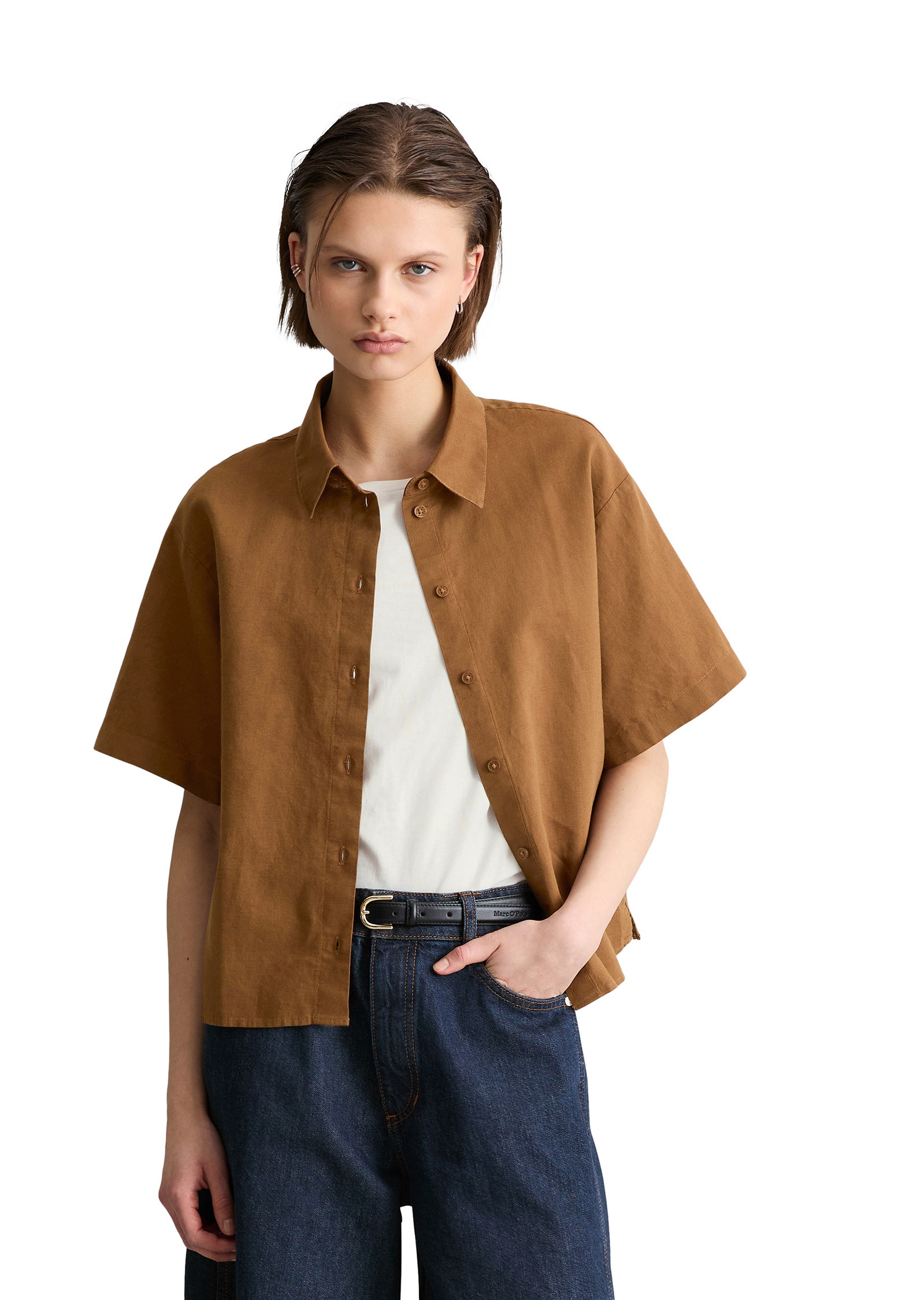 Marc O'Polo DENIM Kurzarmbluse »aus Leinen-Baumwolle-Mix«
