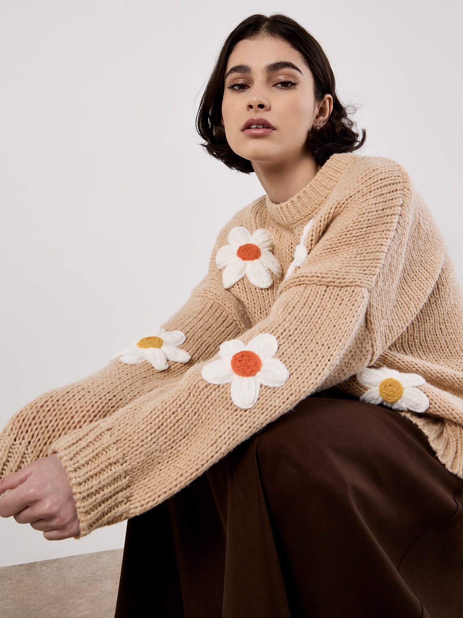 Apricot Strickponcho »Pullover« mit Gänseblümchen
